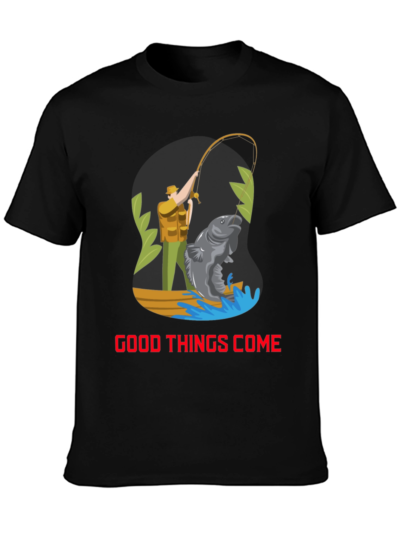 Black Fishing Graphic Tee - Good Things Come T-Shirt view 3