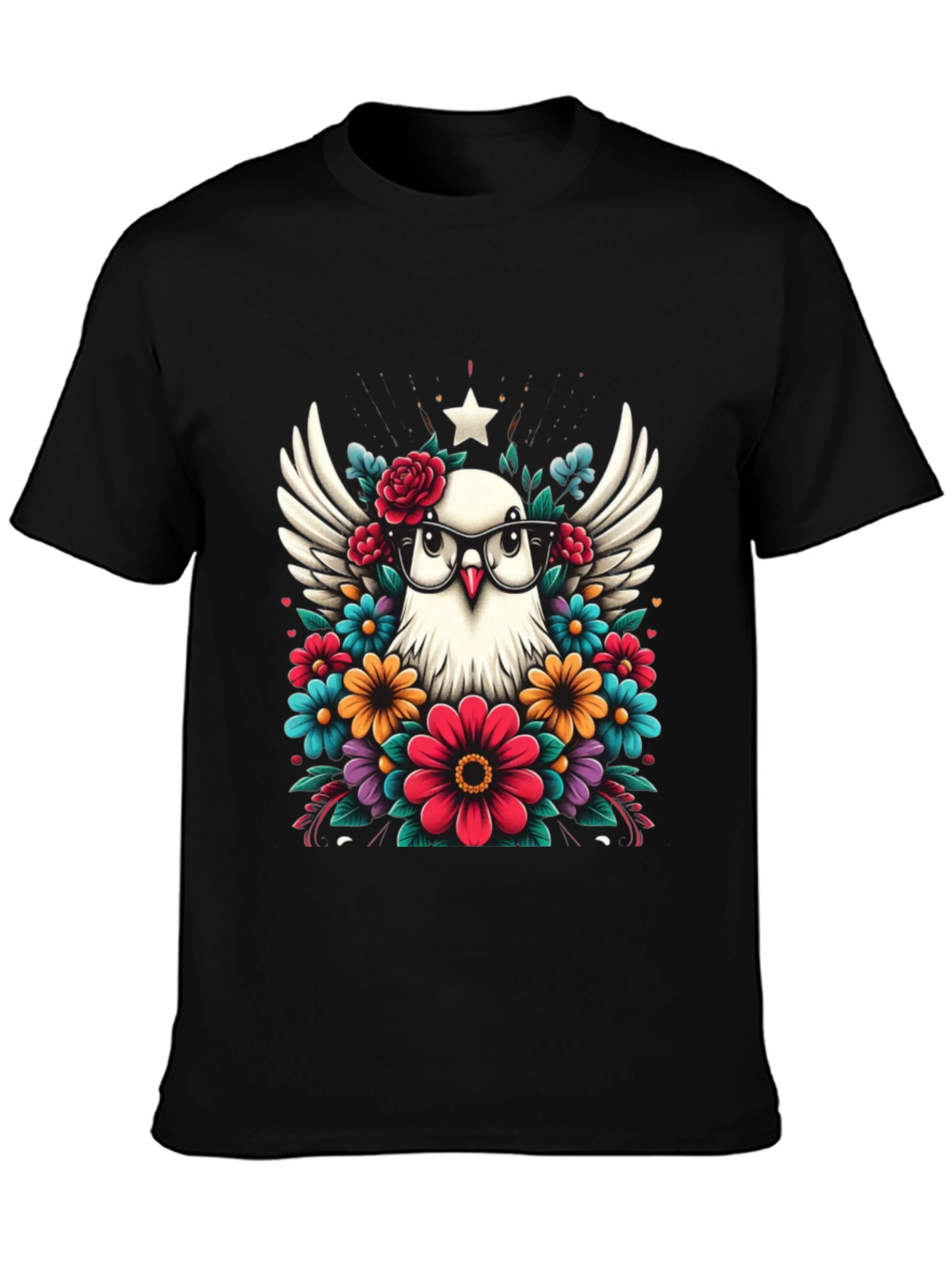 Black Dove with Floral Glasses Graphic Tee view 3