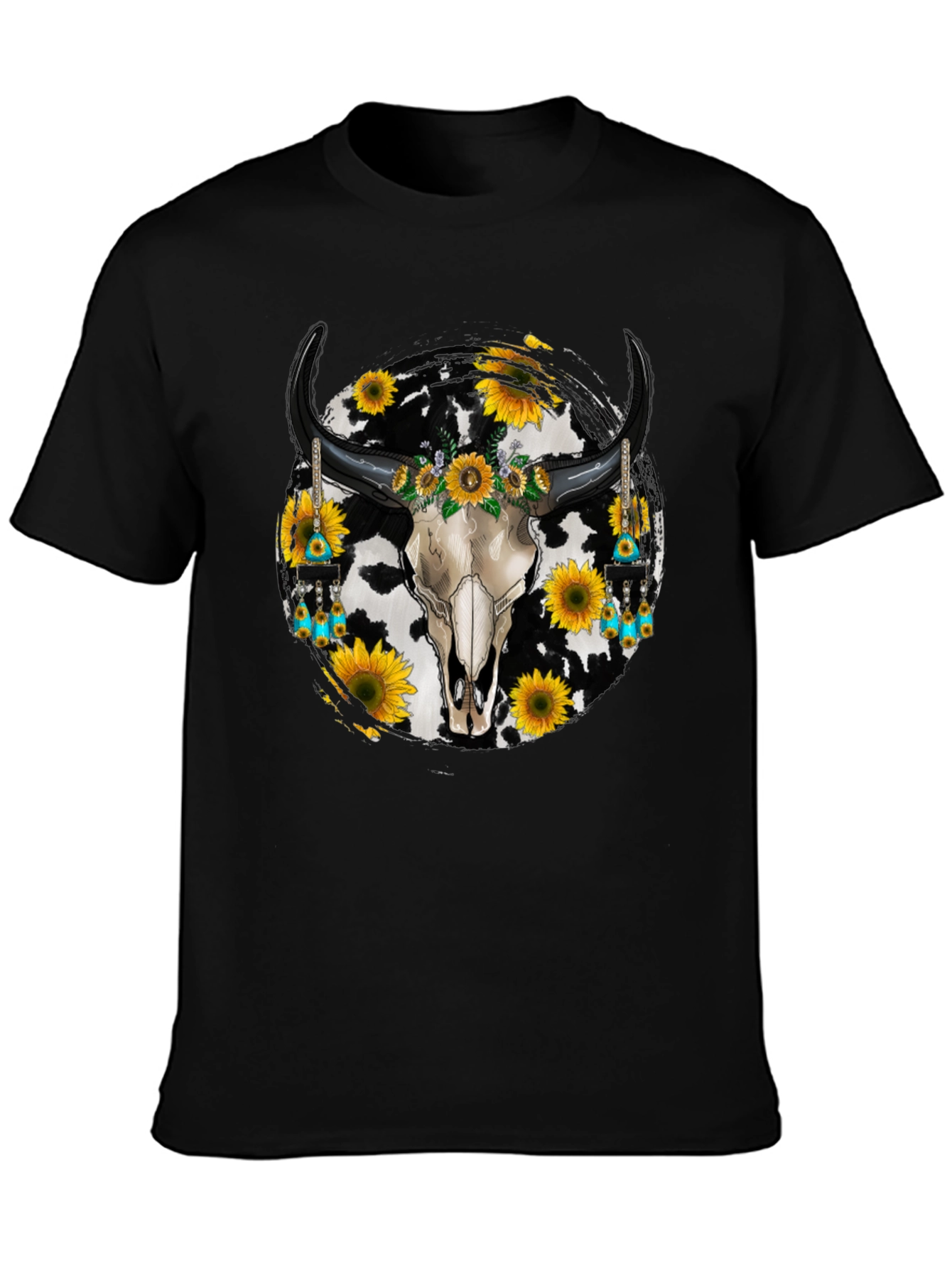 Black Cow Skull Sunflower Graphic Tee view 3