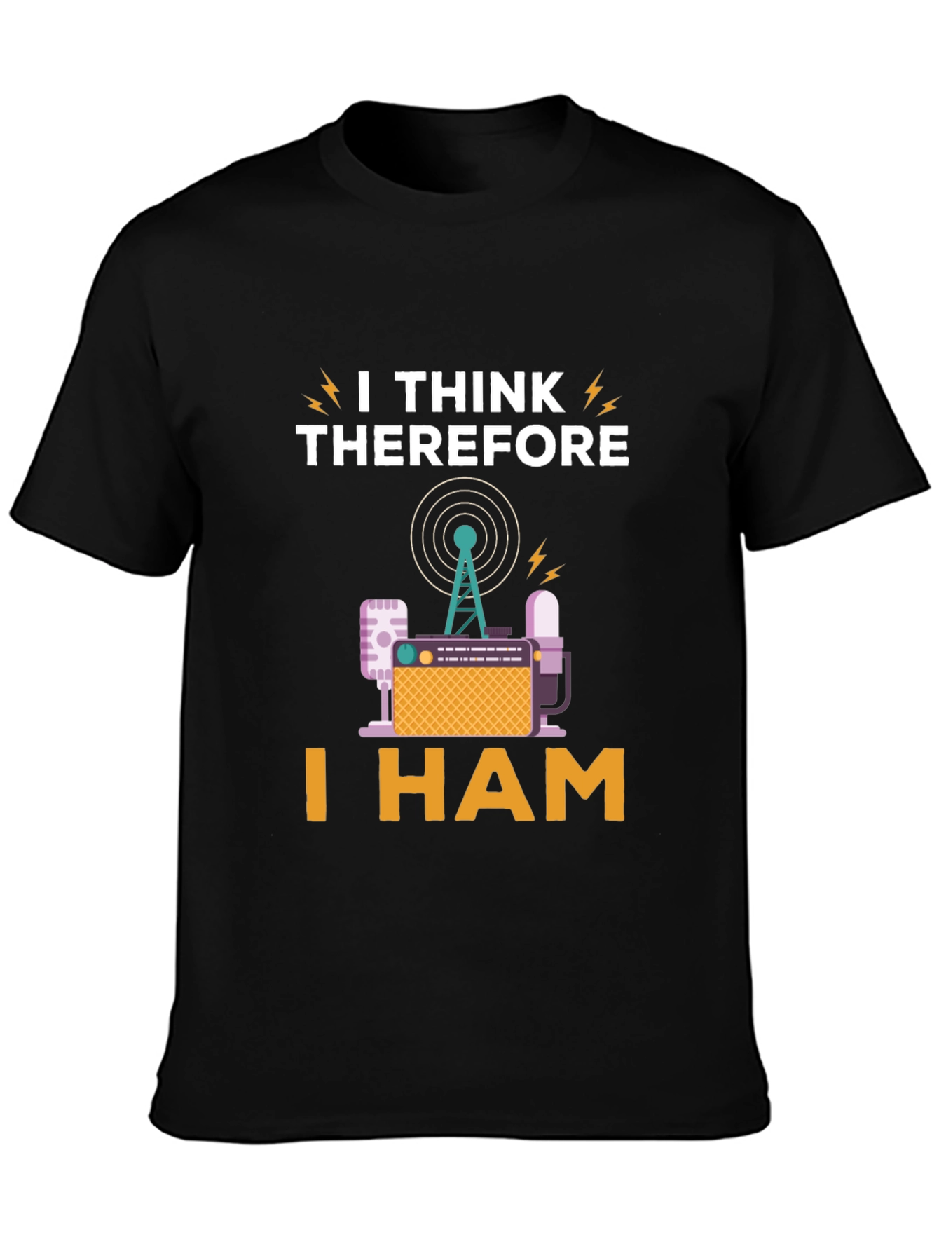 Black I Think Therefore I Ham Radio T-Shirt view 3