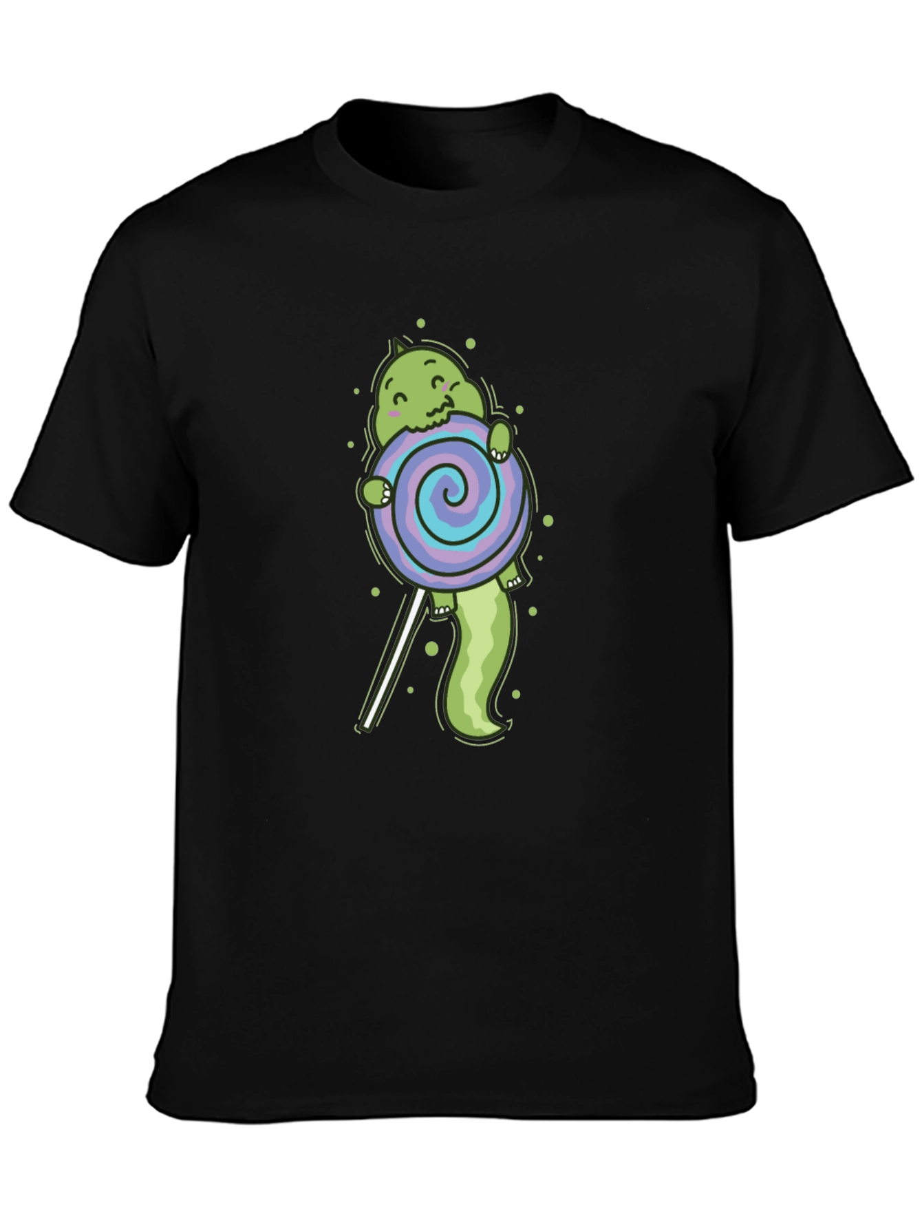Black Cartoon Dinosaur Lollipop Graphic T-Shirt view 3