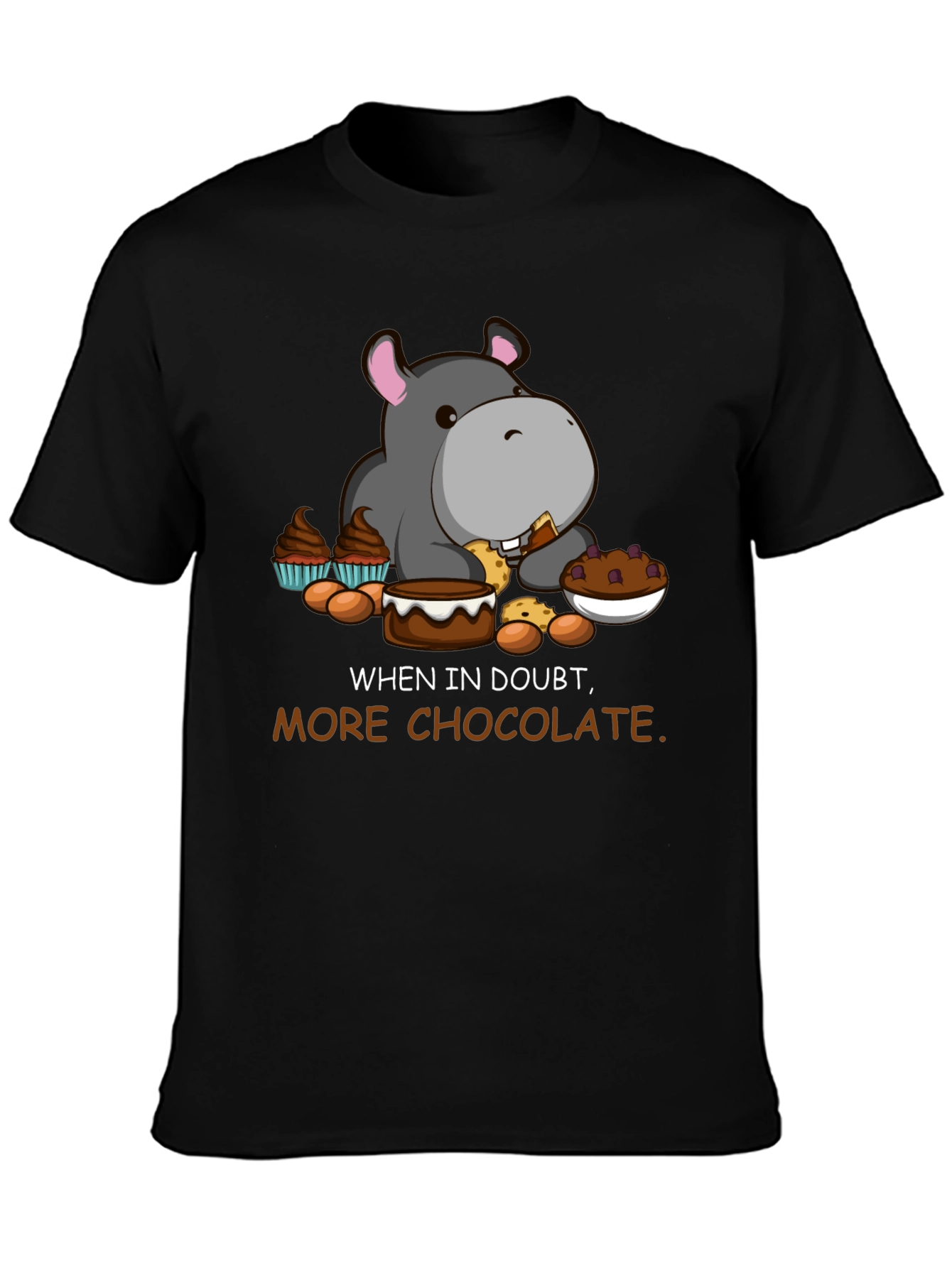 Black Chocolate Hippo T-Shirt - Funny Cartoon Tee view 3