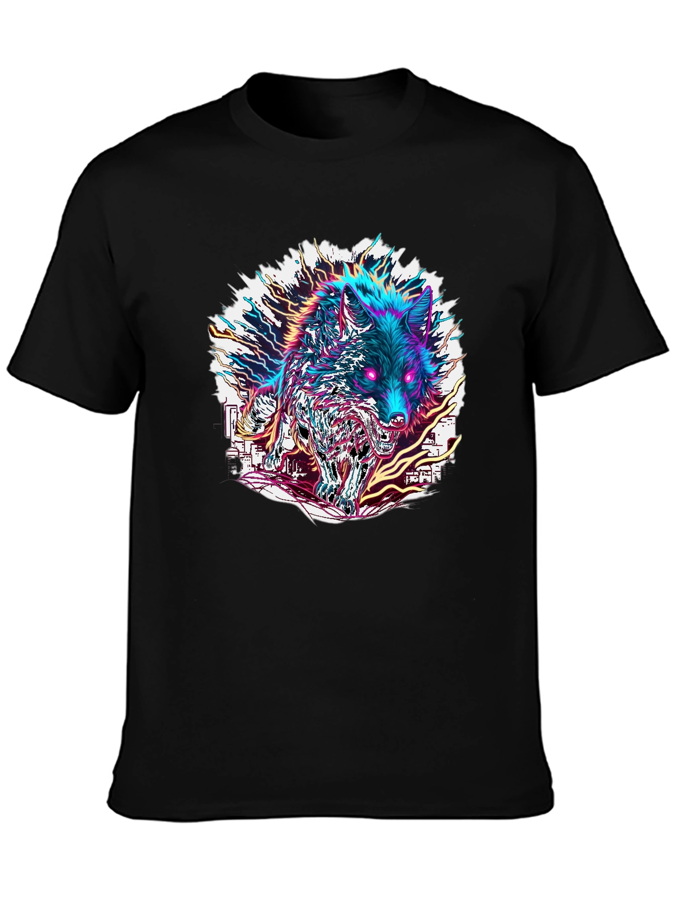 Black Neon Wolf Graphic Tee - Bold Style view 3
