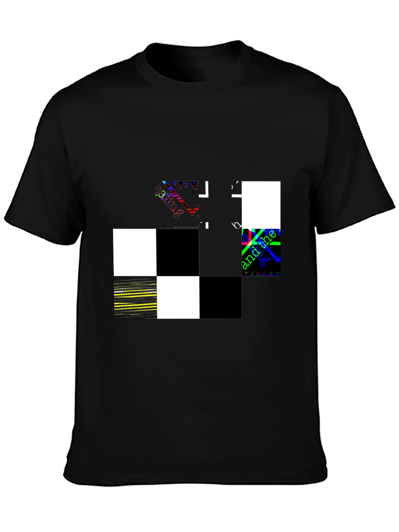 Black Abstract Checkerboard Graphic Black T-Shirt view 3