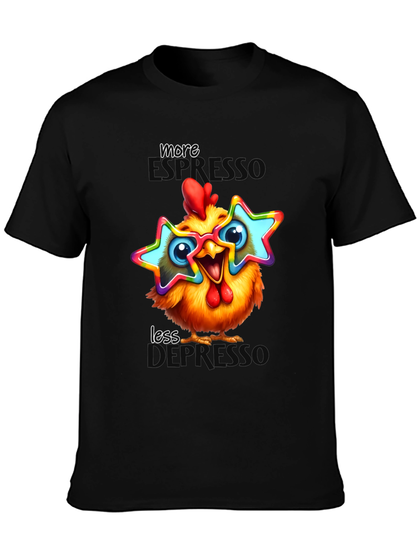 Black Funny Chicken T-Shirt with Star Glasses view 3