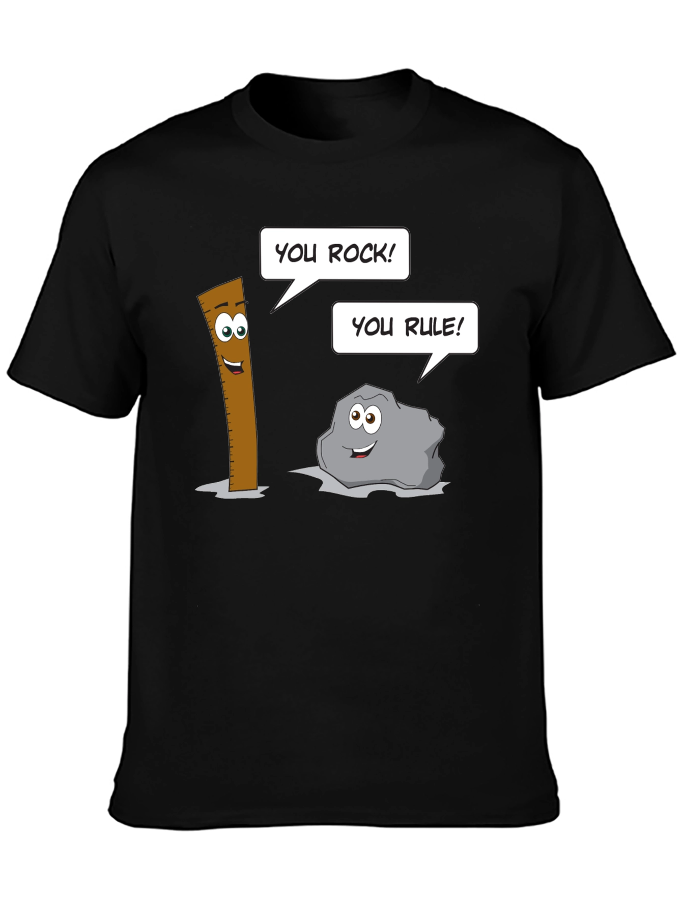 Black Humorous Cartoon Puns Rock Rule T-Shirt view 3