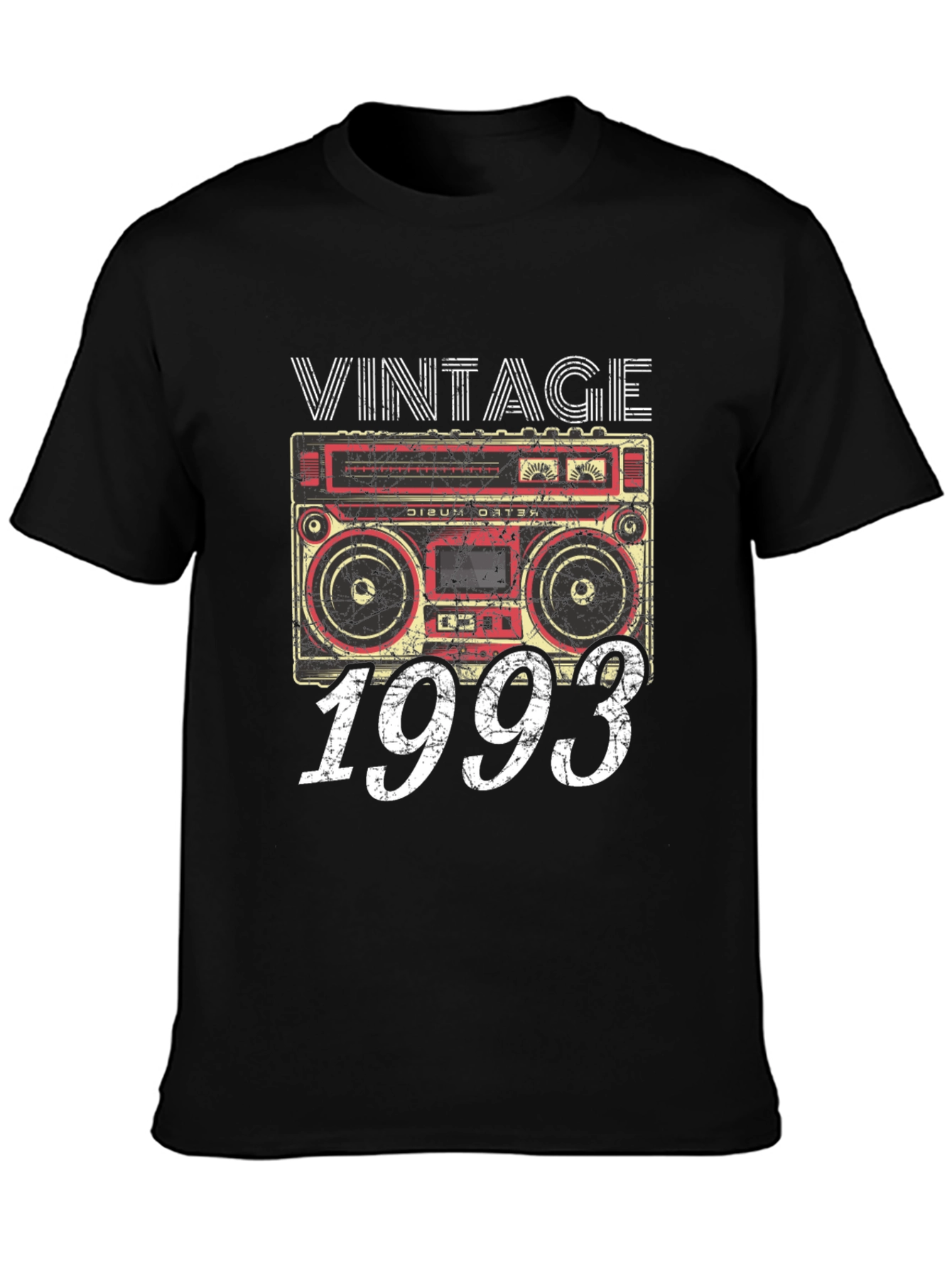 Black Vintage 1993 Boombox Graphic T-Shirt view 3