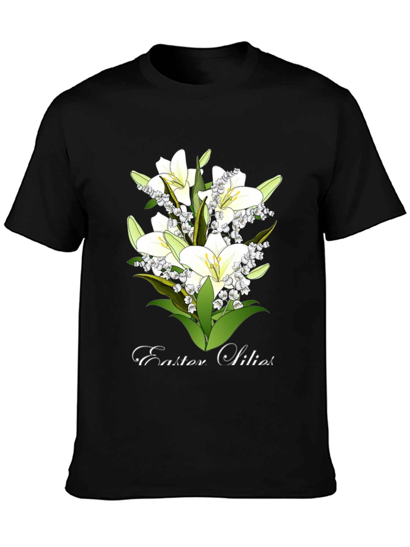 Black Easter Lilies T-Shirt - Floral Spring Design view 3