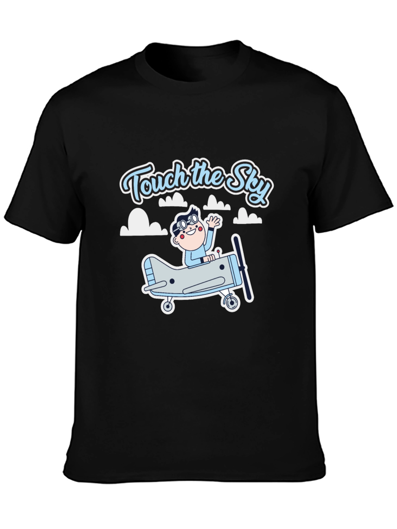 Black Touch the Sky T-Shirt - Airplane & Pilot Design view 3