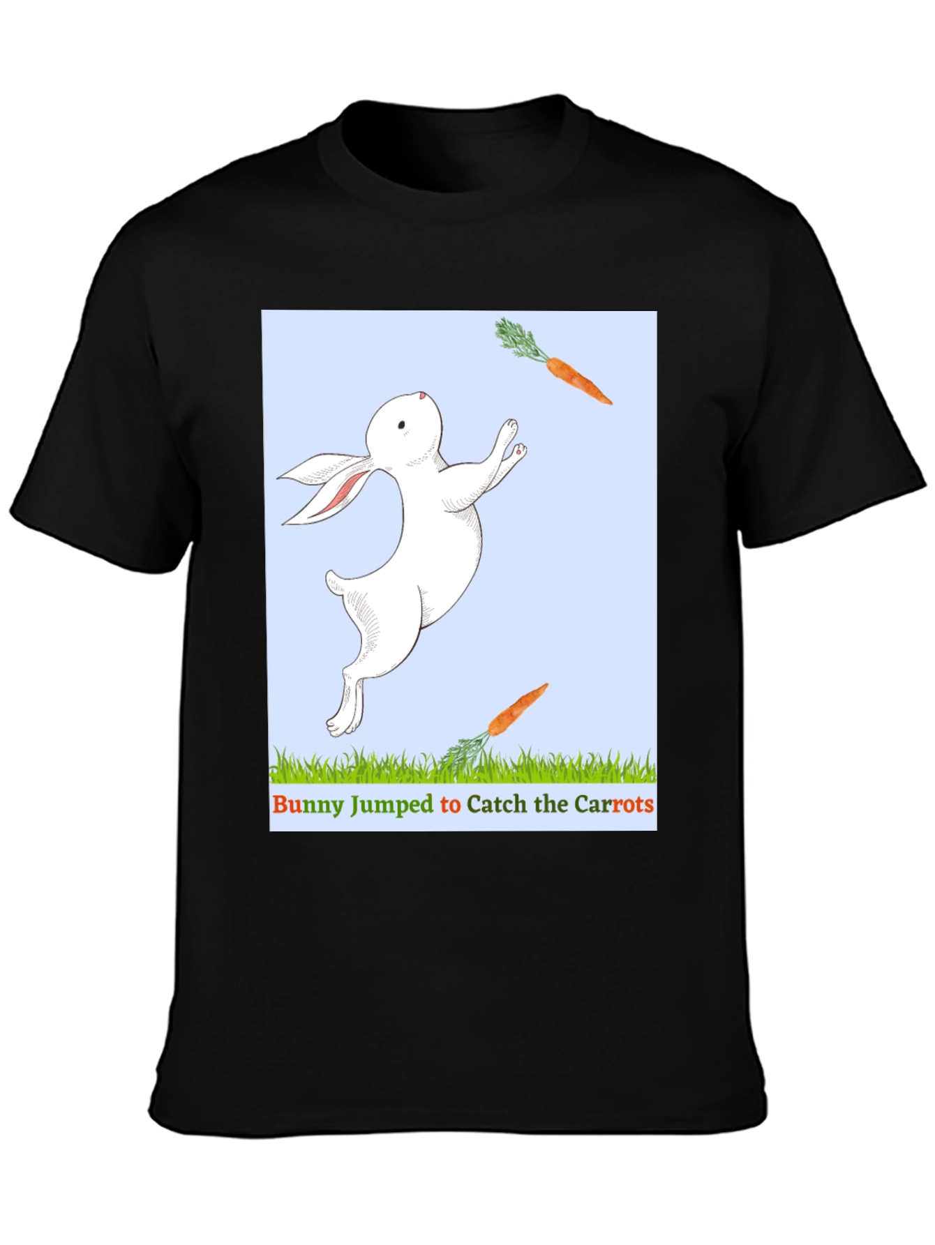 Black Bunny Catching Carrots T-Shirt view 3