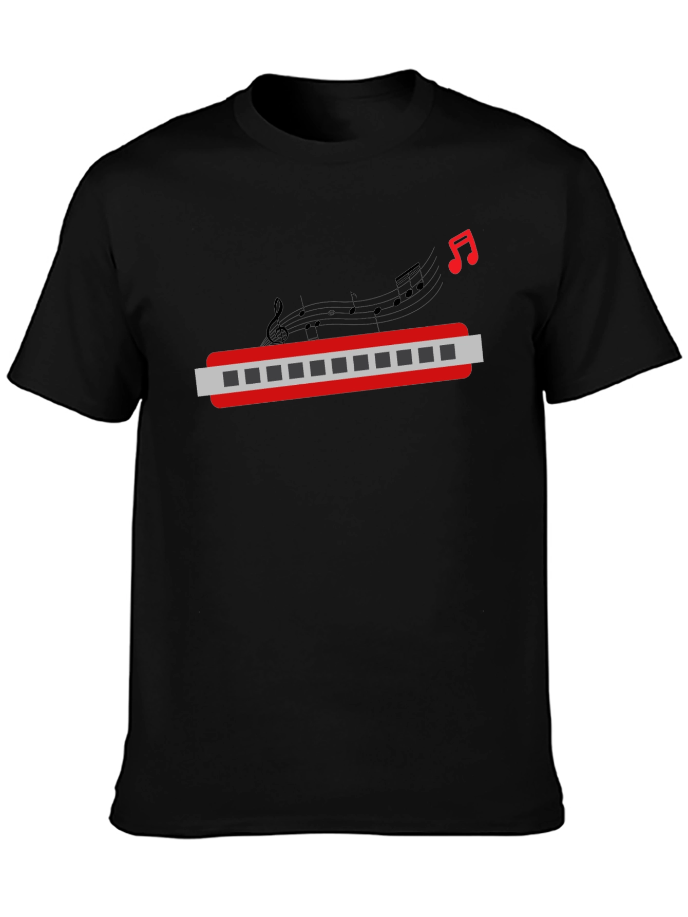 Black Musical Harmonica Graphic Tee - Black view 3