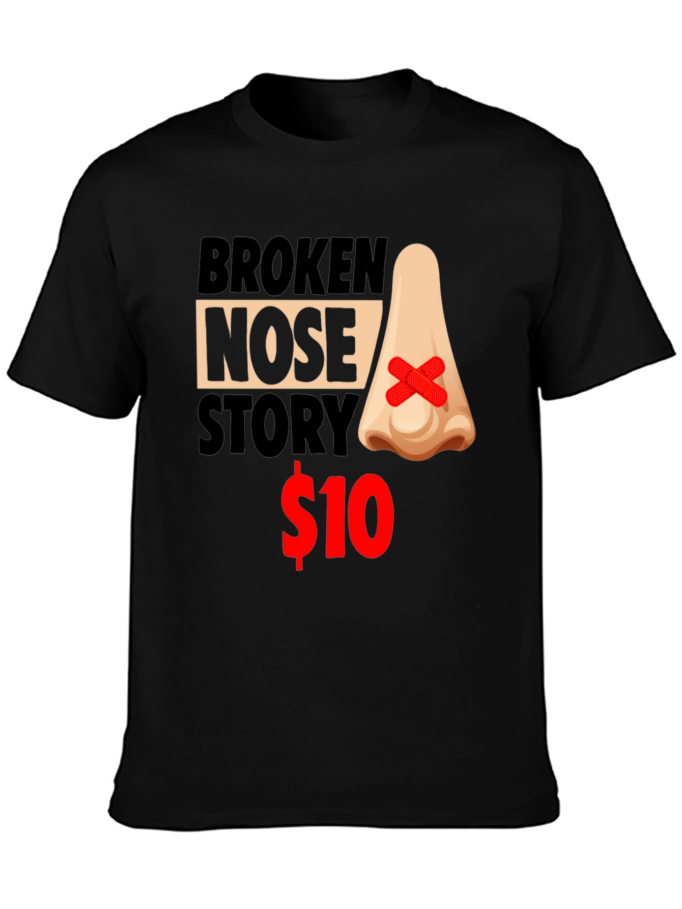 Black Broken Nose Story Graphic Tee - Humorous T-Shirt view 3