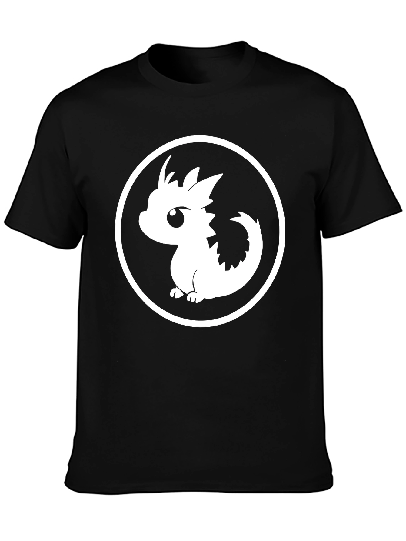 Black Cute Dragon Graphic Tee - Black Cotton T-Shirt view 3