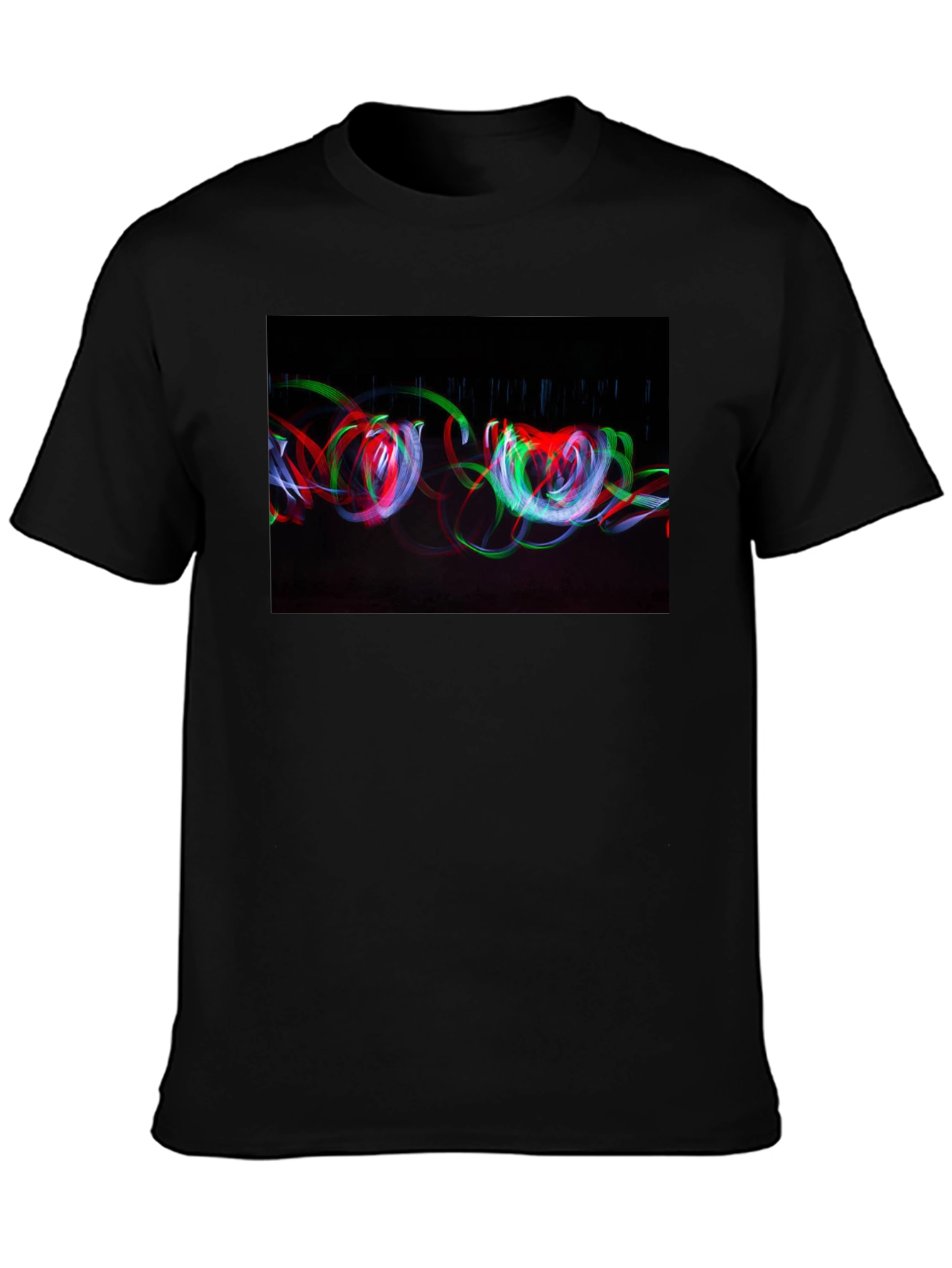 Black Abstract Light Painting Graphic Tee - Black Cotton Blend view 3