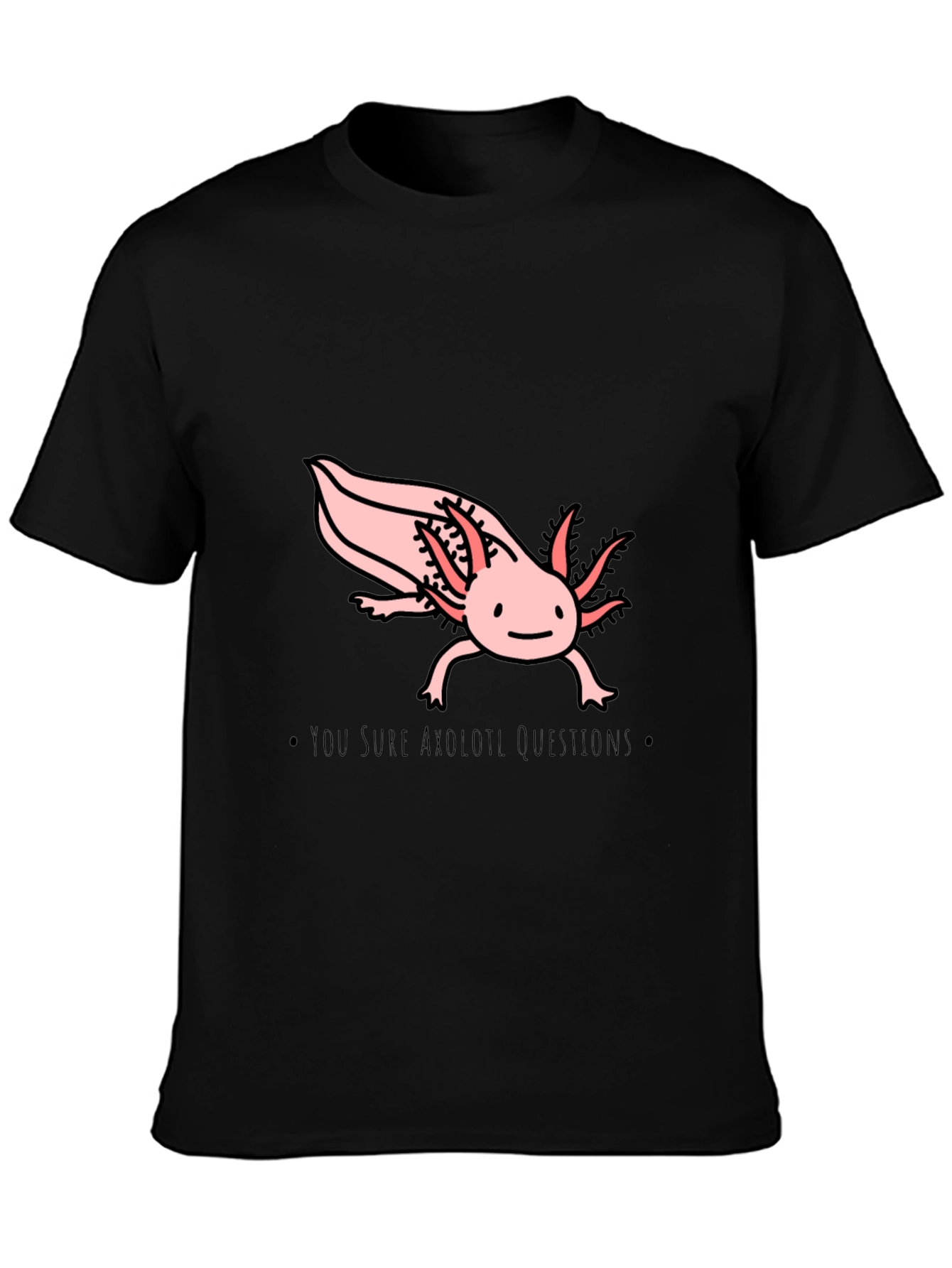 Black Axolotl Questions T-Shirt - Black Cotton Crew Neck view 3