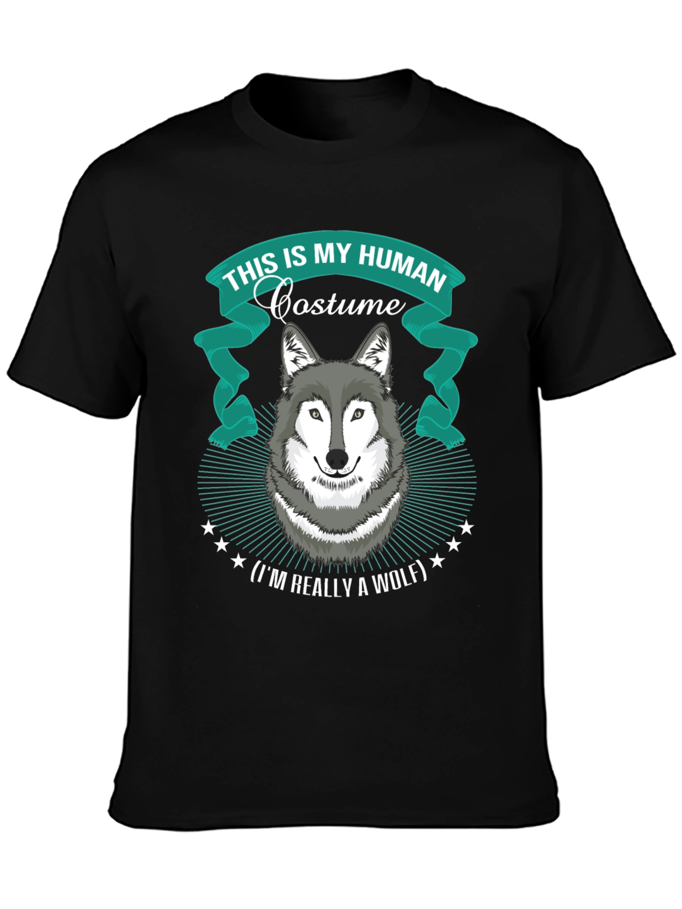 Black Human Costume Wolf T-Shirt Funny Halloween Apparel view 3