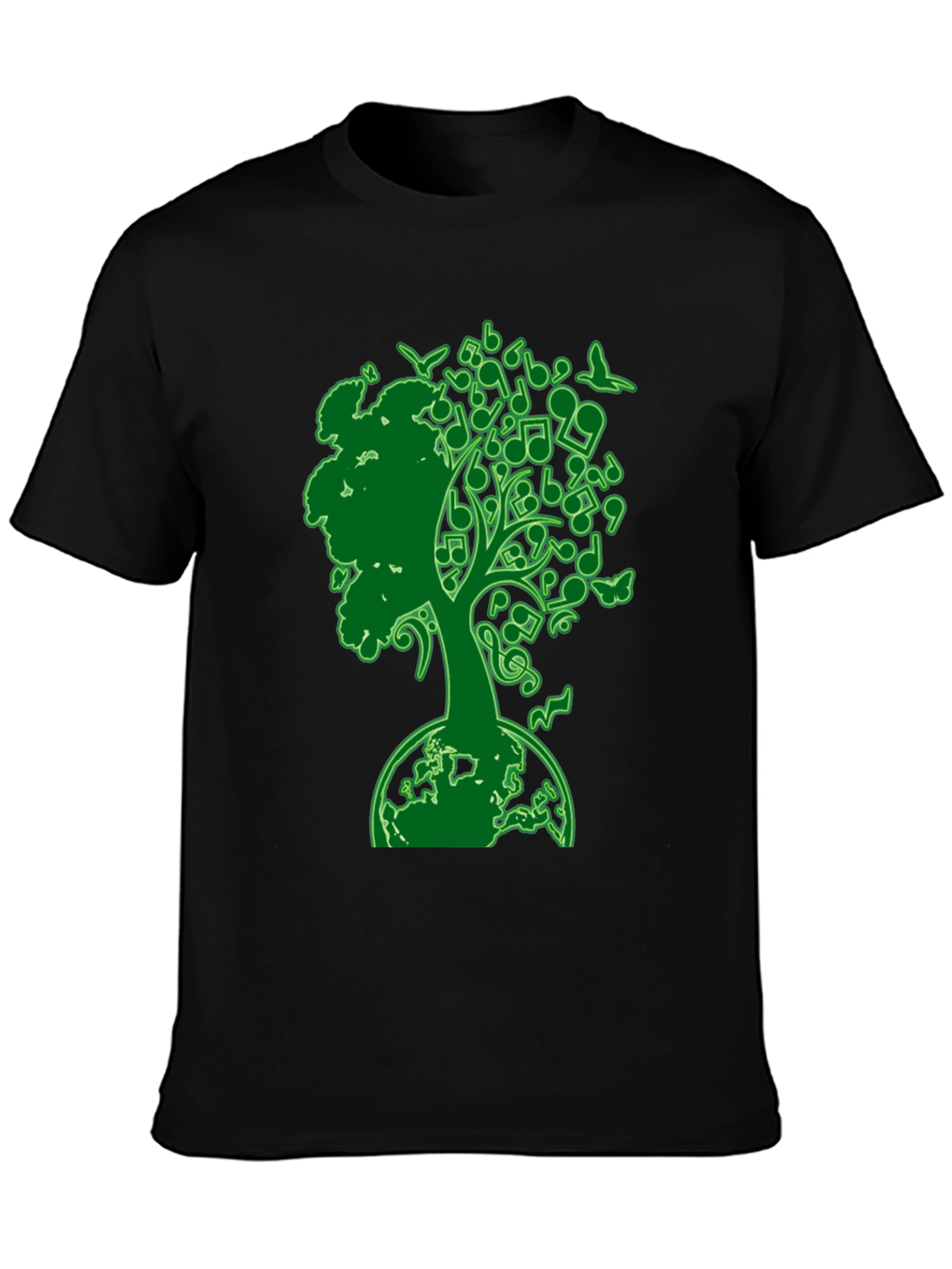 Black Musical Earth Tree Graphic T-Shirt - Nature & Music view 3