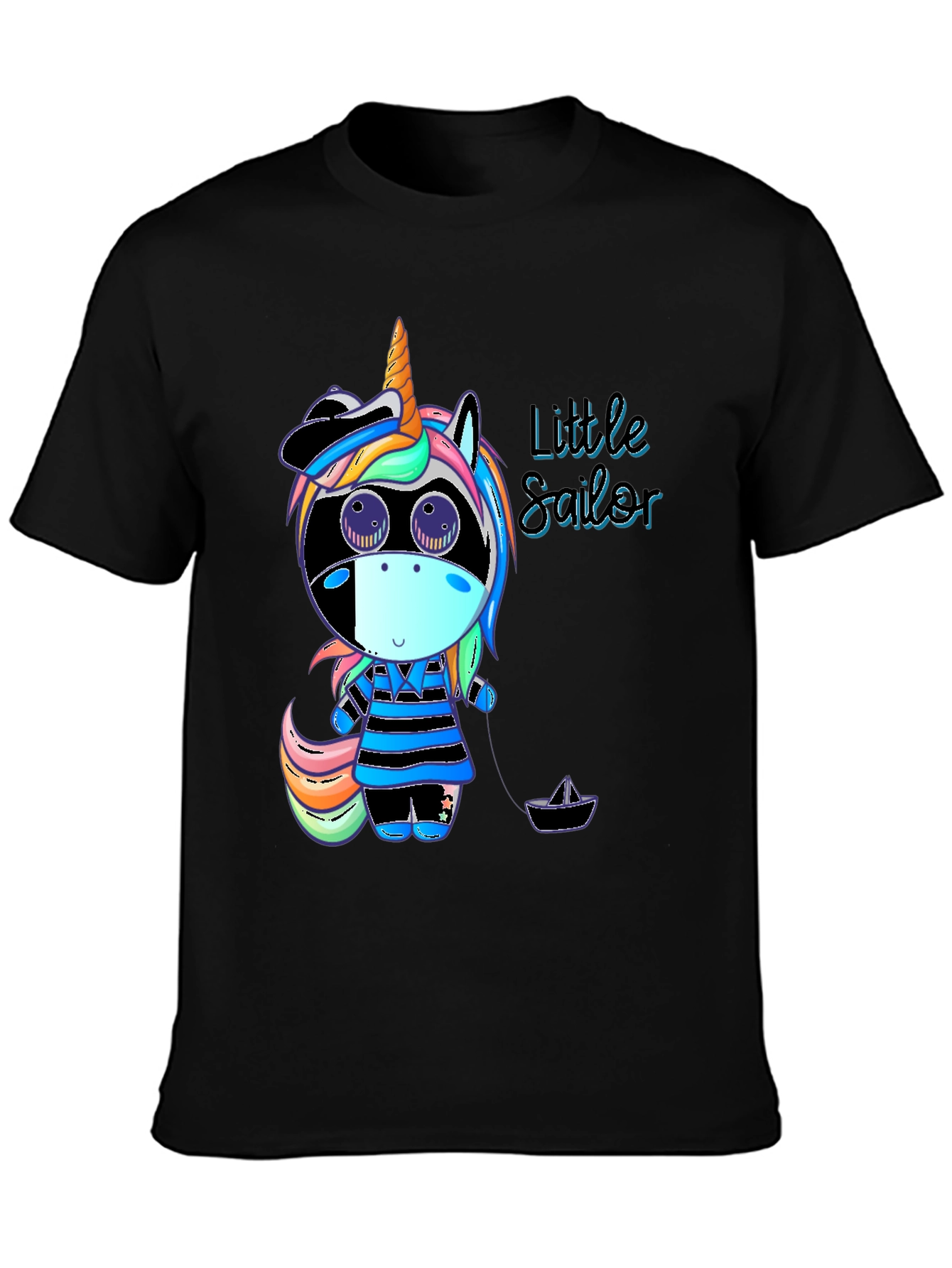 Black Unicorn Sailor Graphic Tee - Cute & Stylish Black T-Shirt view 3