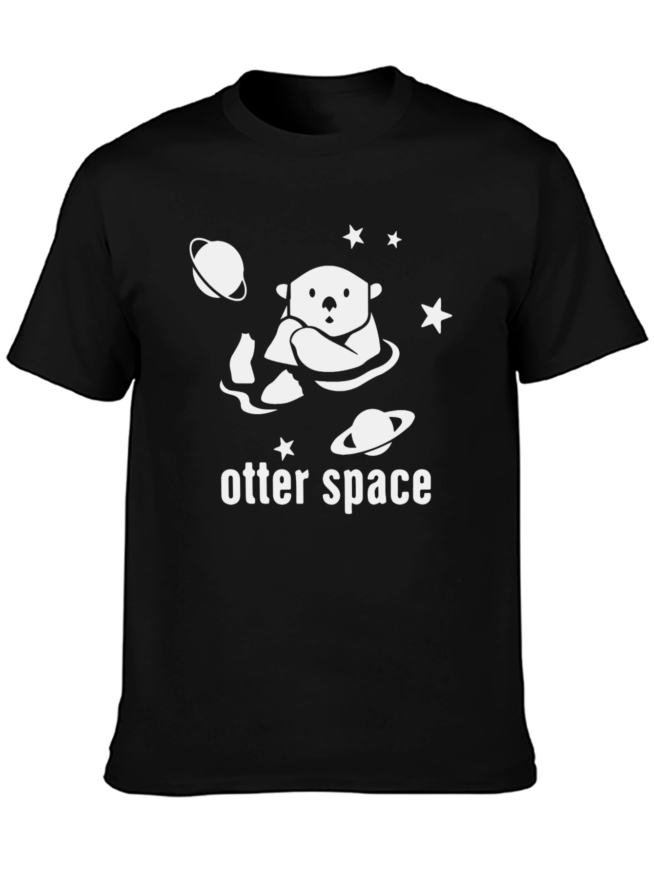 Black Otter Space Graphic Tee - Black Cotton T-Shirt view 3