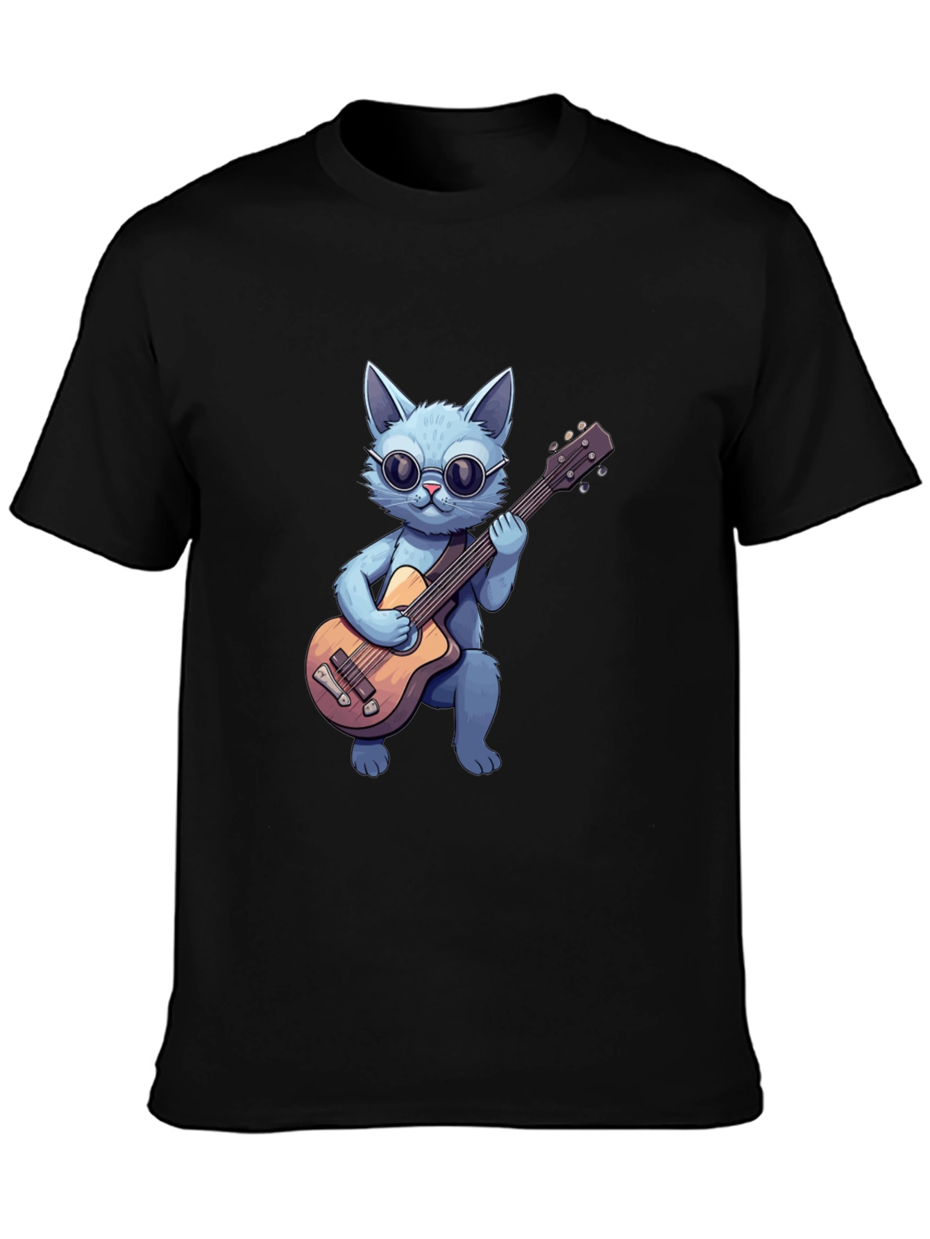 Black Cool Cat Guitarist T-Shirt view 3