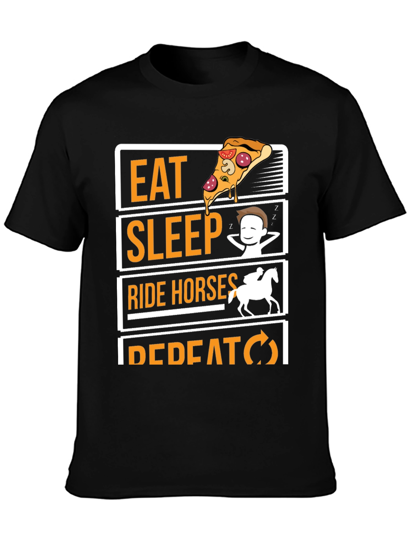 Black Eat Sleep Ride Horses Repeat Graphic Tee view 3
