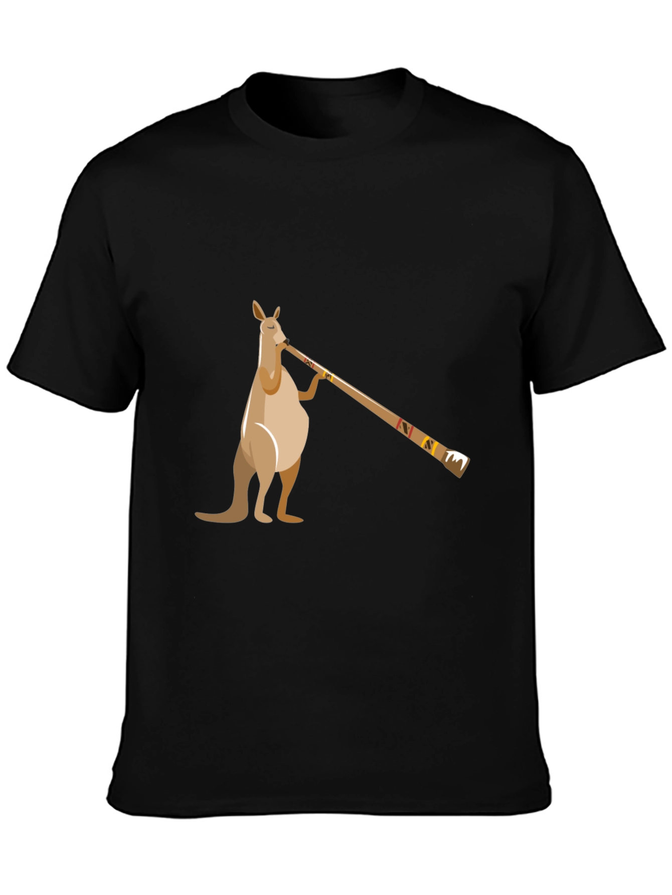 Black Kangaroo Didgeridoo T-Shirt - Black Cotton Tee view 3