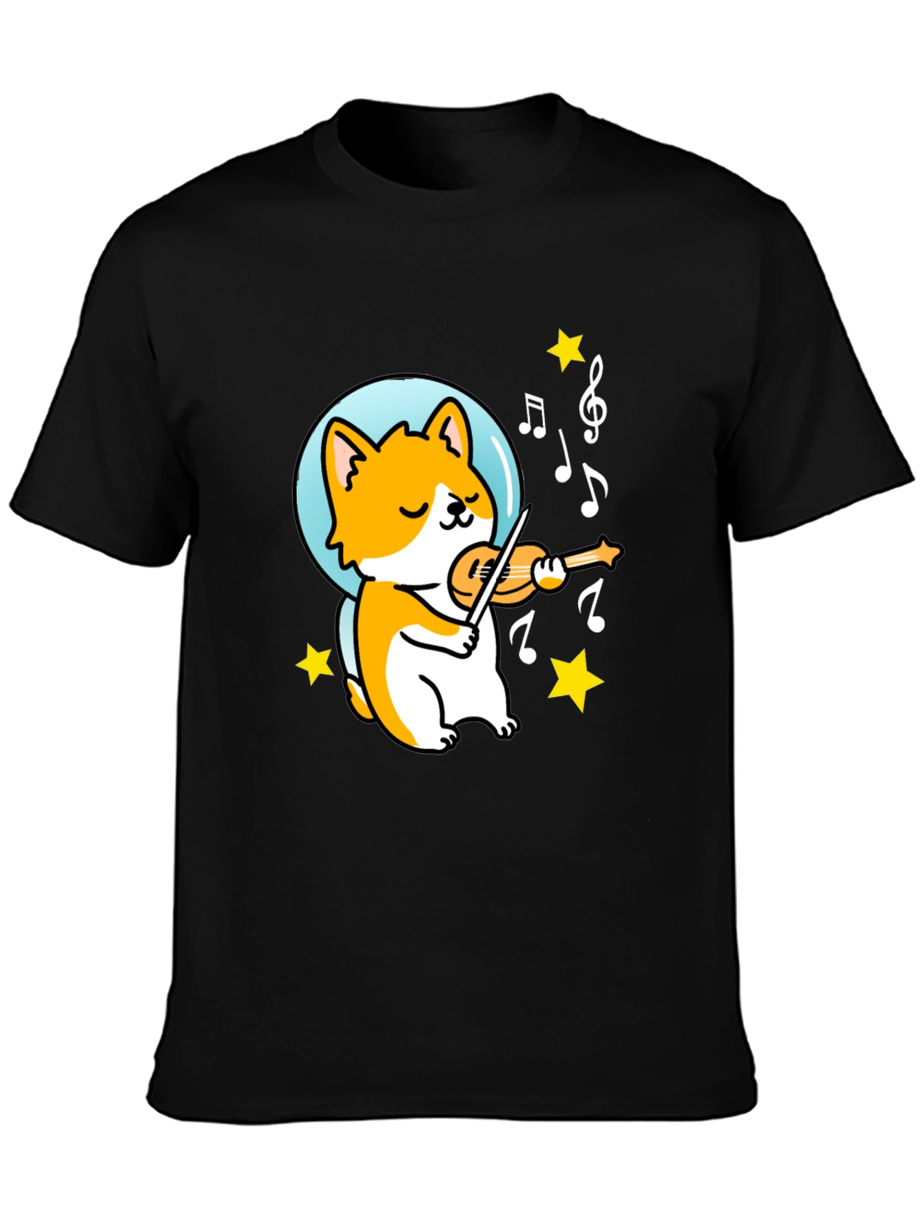Black Musical Corgi Graphic Tee - Black Cotton T-Shirt view 3