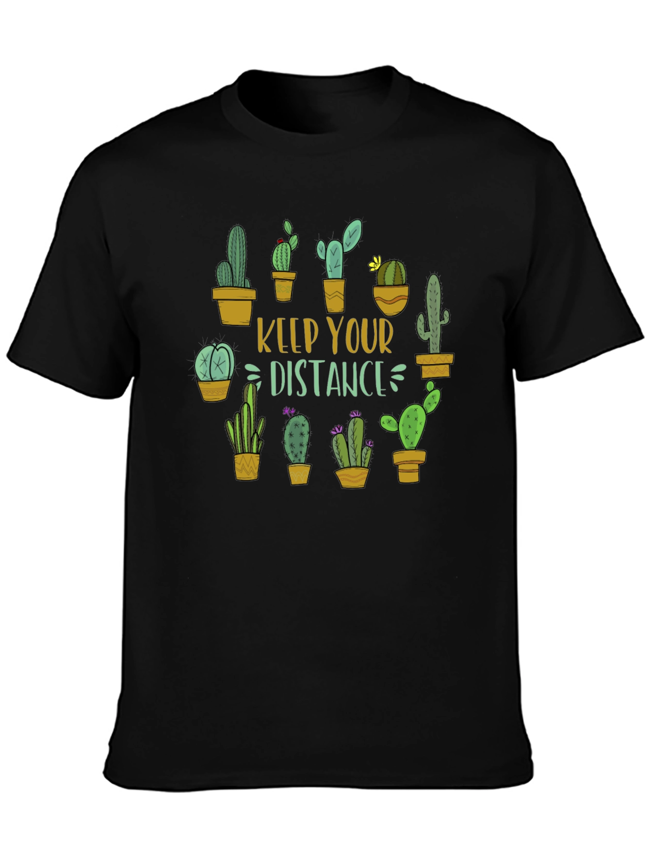 Black Keep Your Distance Cactus Graphic Tee view 3