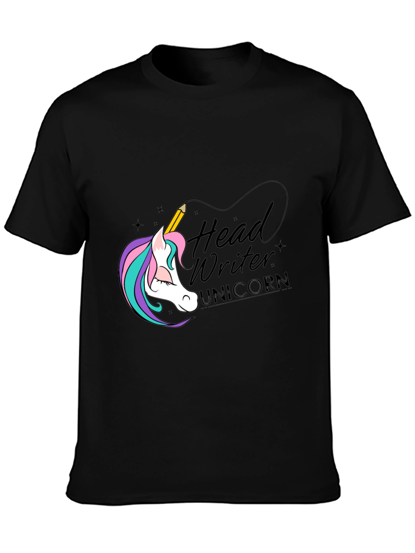 Black Head Writer Unicorn Graphic Tee - Black view 3