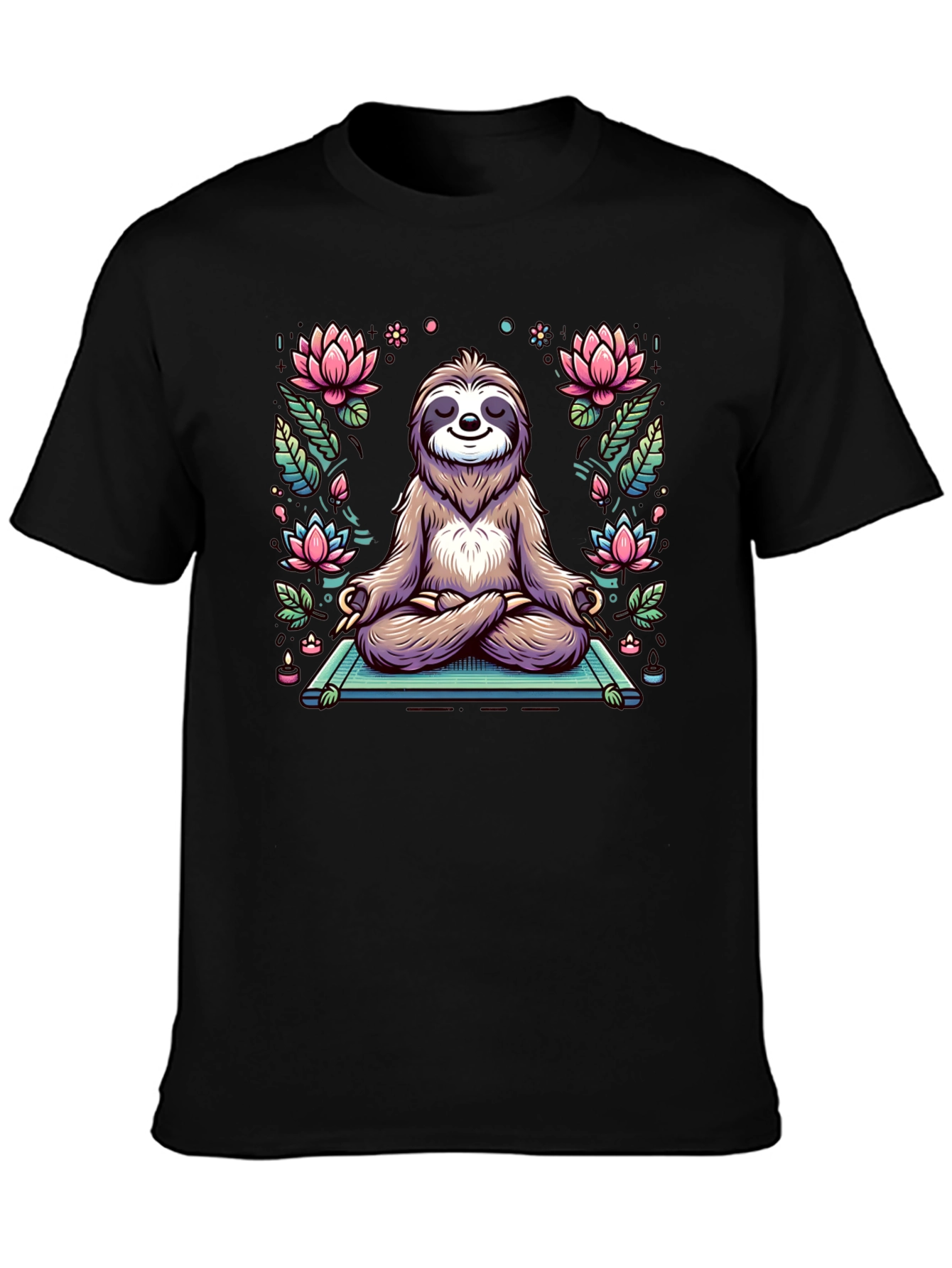 Black Zen Sloth T-Shirt - Meditating Animal Tee view 3