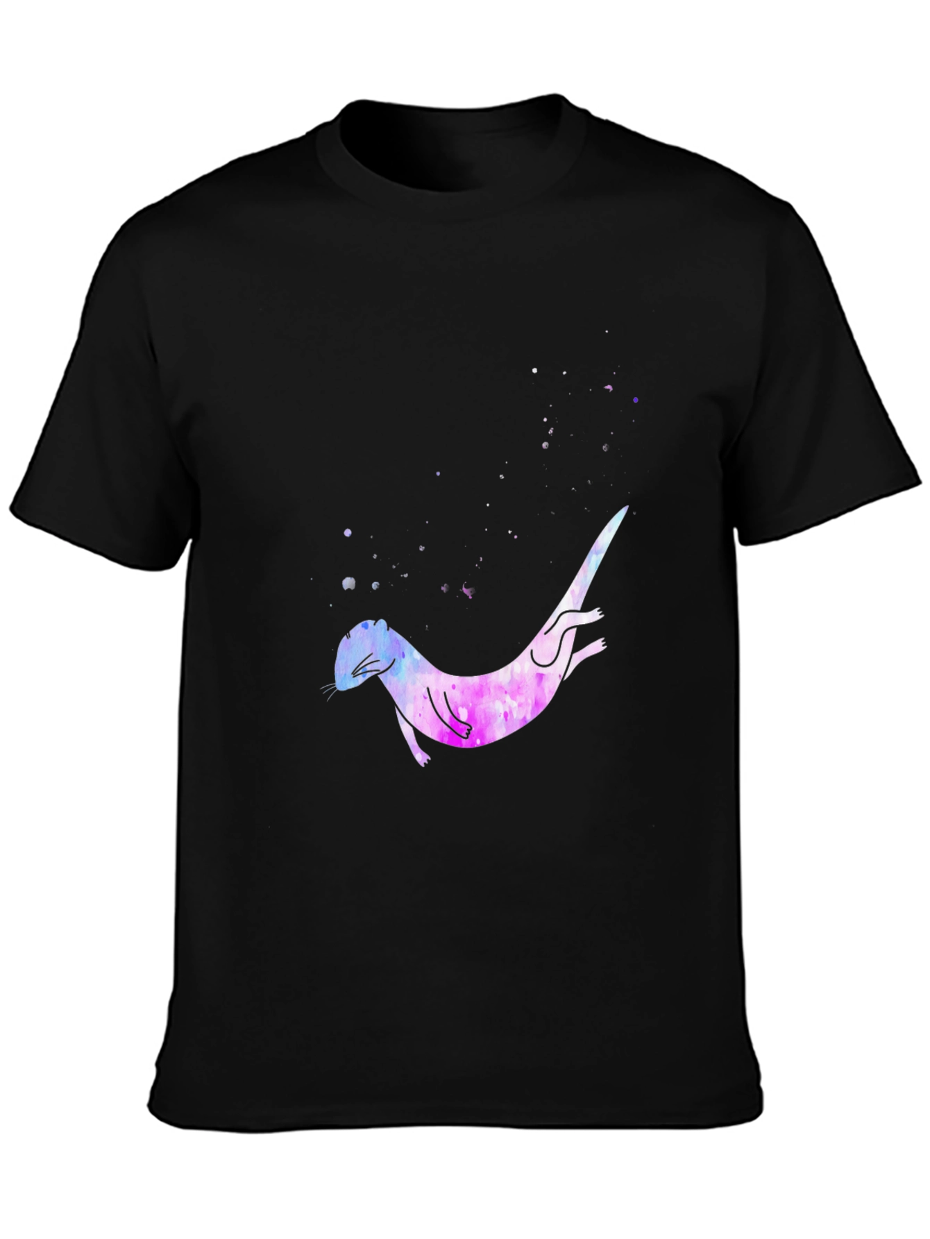 Black Otter Galaxy T-Shirt - Unique Watercolor Design view 3