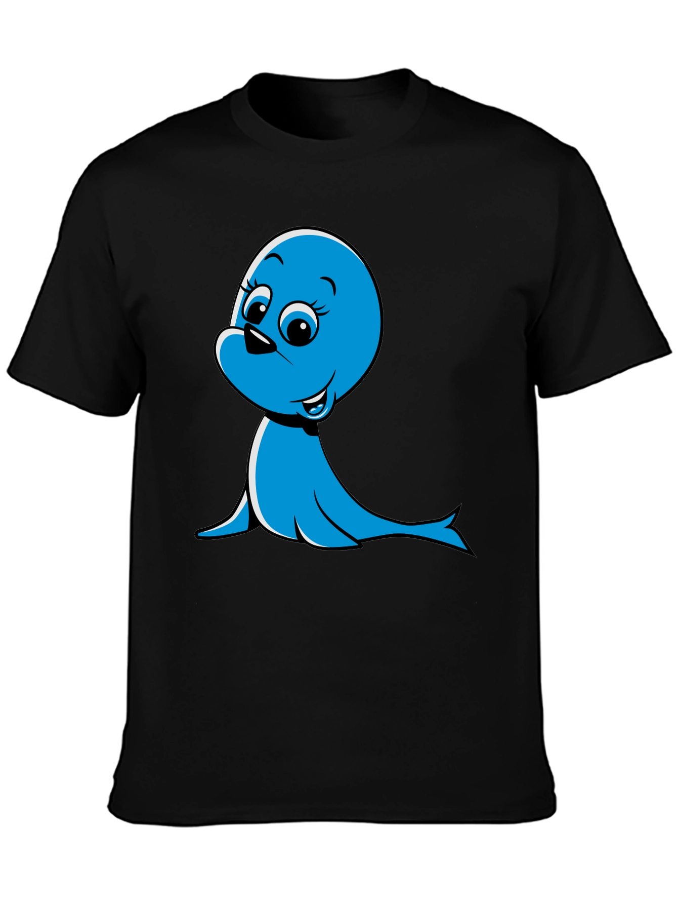 Black Blue Cartoon Seal Graphic T-Shirt view 3