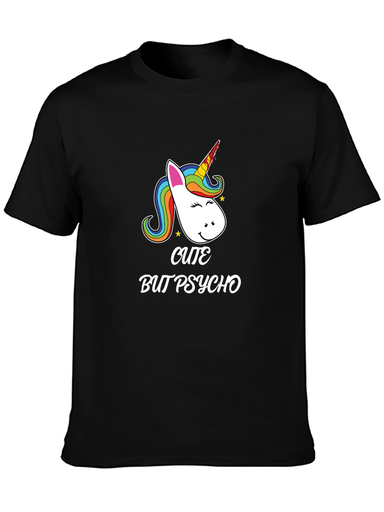 Black Cute But Psycho Unicorn Black Graphic T-Shirt view 3