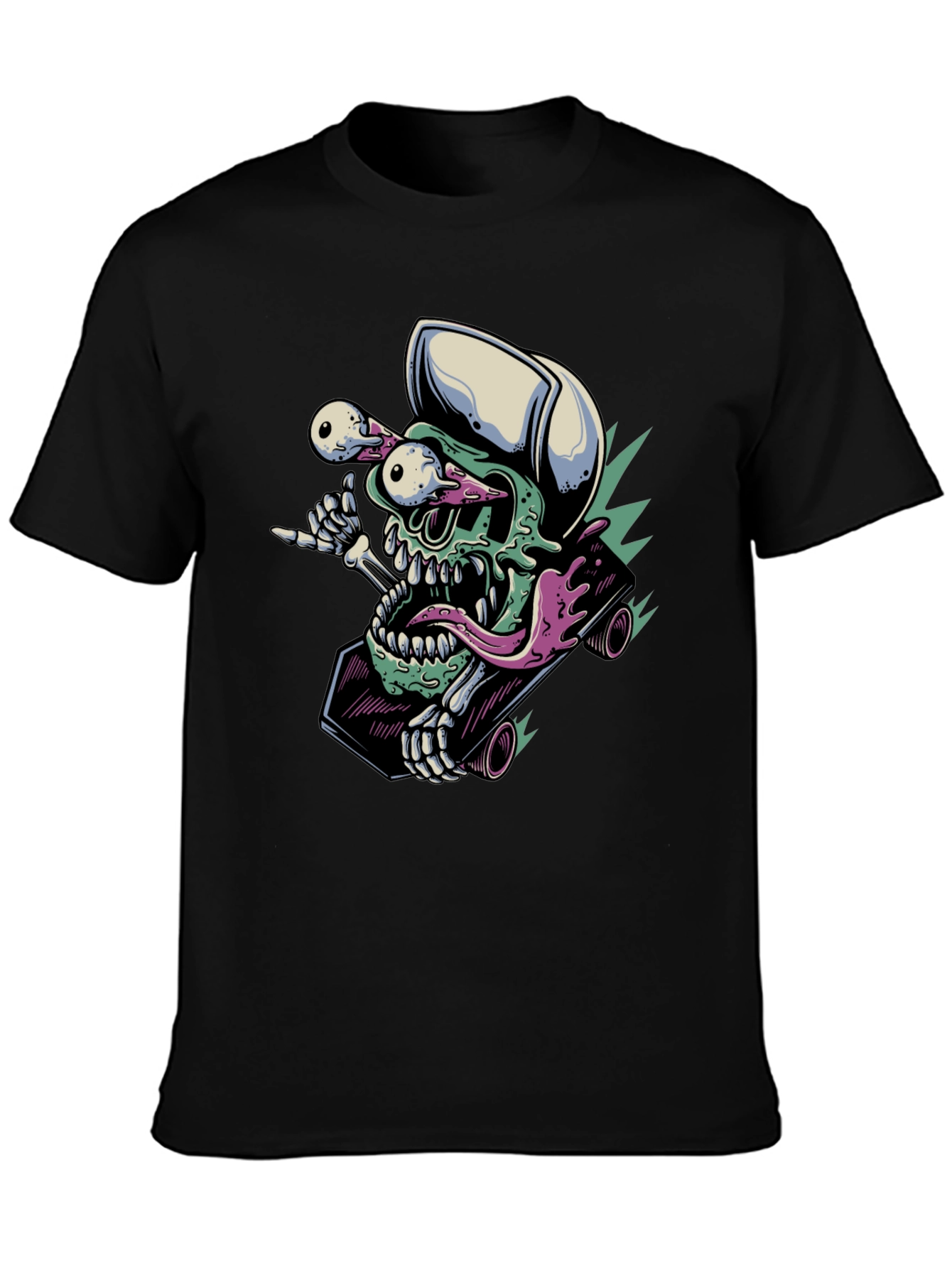 Black Skateboarding Skull T-Shirt - Unique Graphic Tee view 3