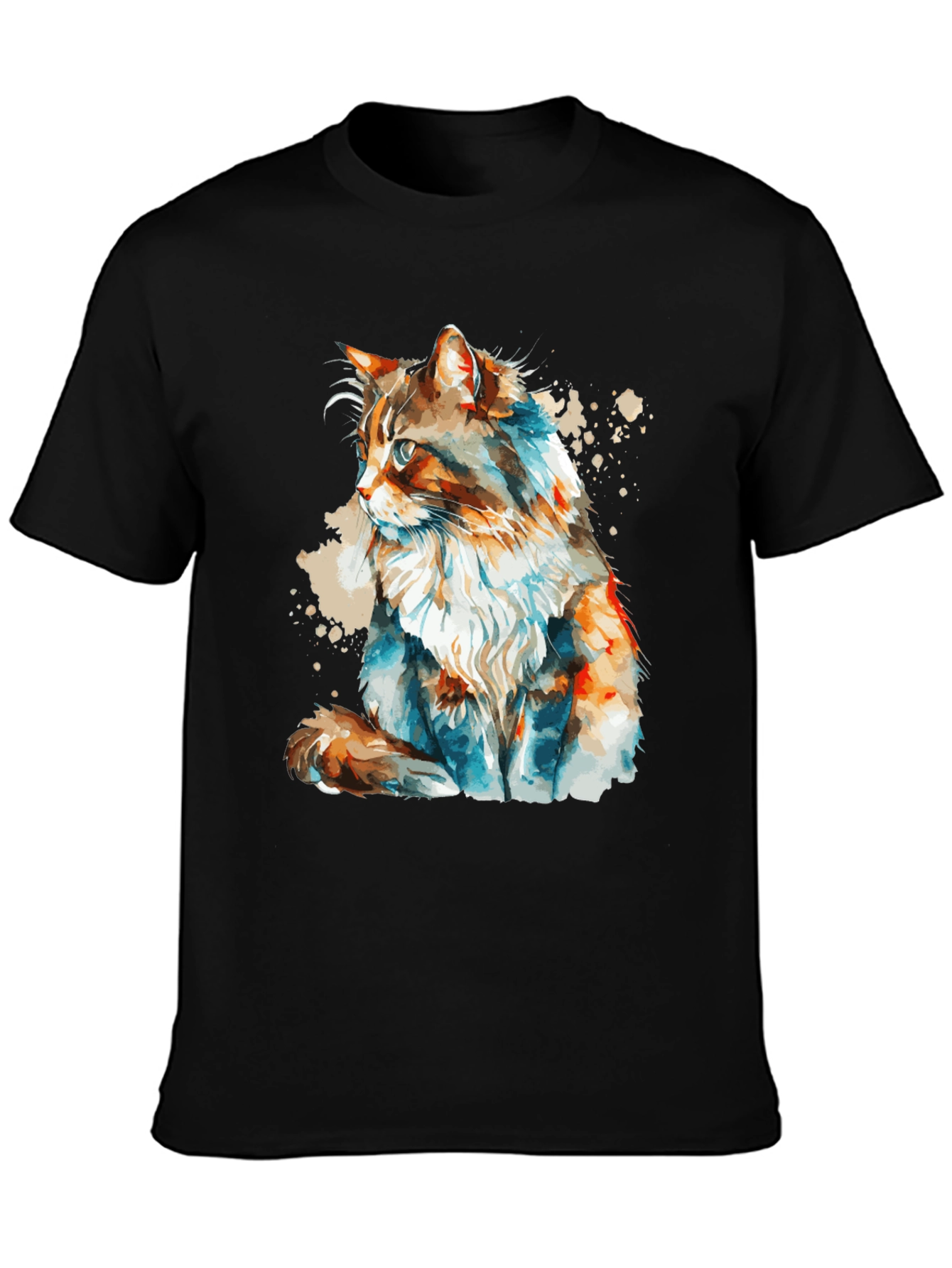 Black Watercolor Cat T-Shirt: Stylish & Unique Design view 3