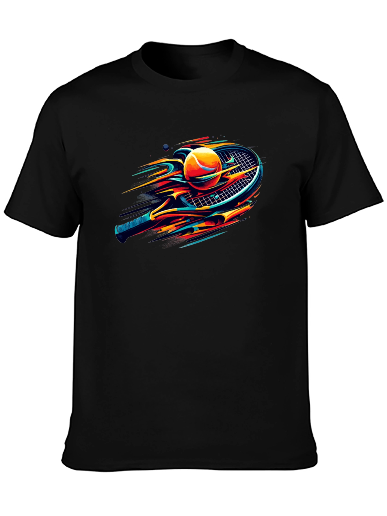Black Tennis Racket & Ball Graphic Tee - Sporty Stylish Design view 3