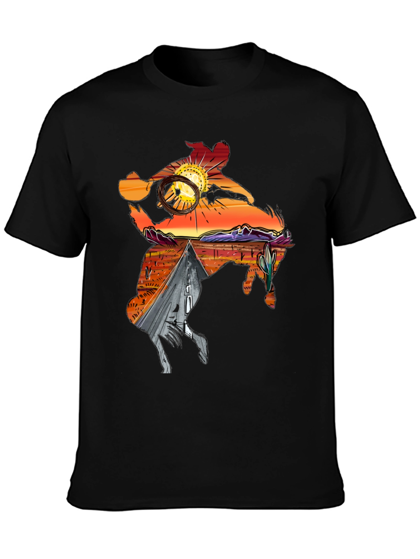 Black Western Desert Sunset Graphic Tee view 3