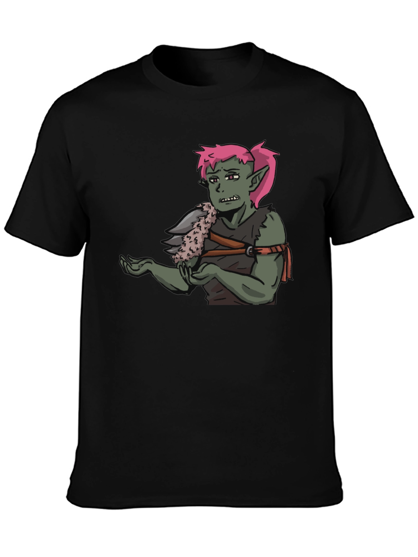 Black T-Shirt Featuring Green Character Graphic view 3