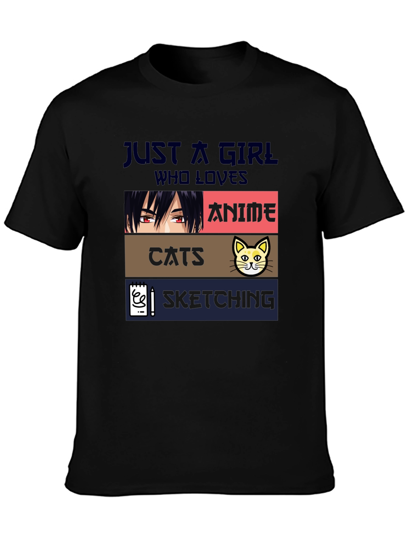 Black Anime Cats Sketching Girl's T-Shirt view 3