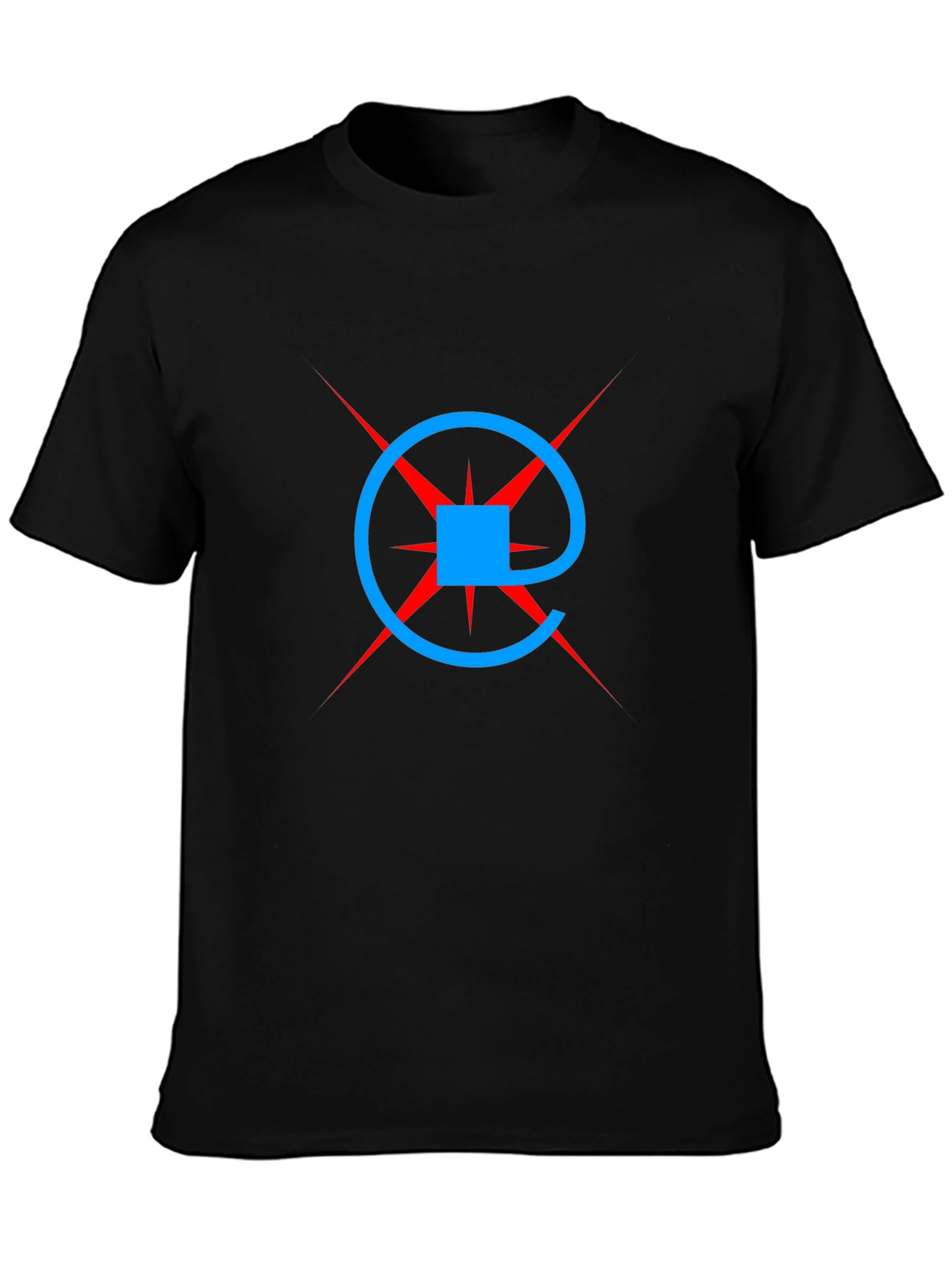 Black Abstract Graphic Tee - Blue and Red Design on Black view 3