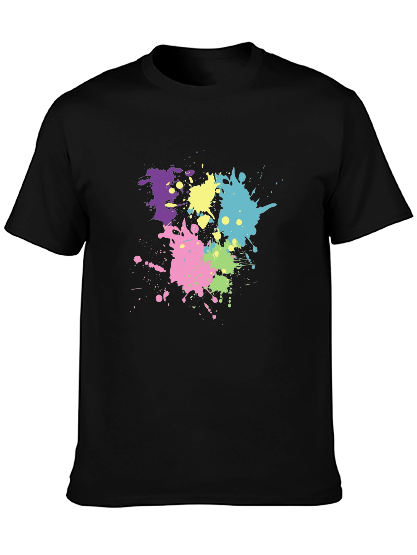 Black Men's Black T-Shirt with Colorful Paint Splatter Design view 3