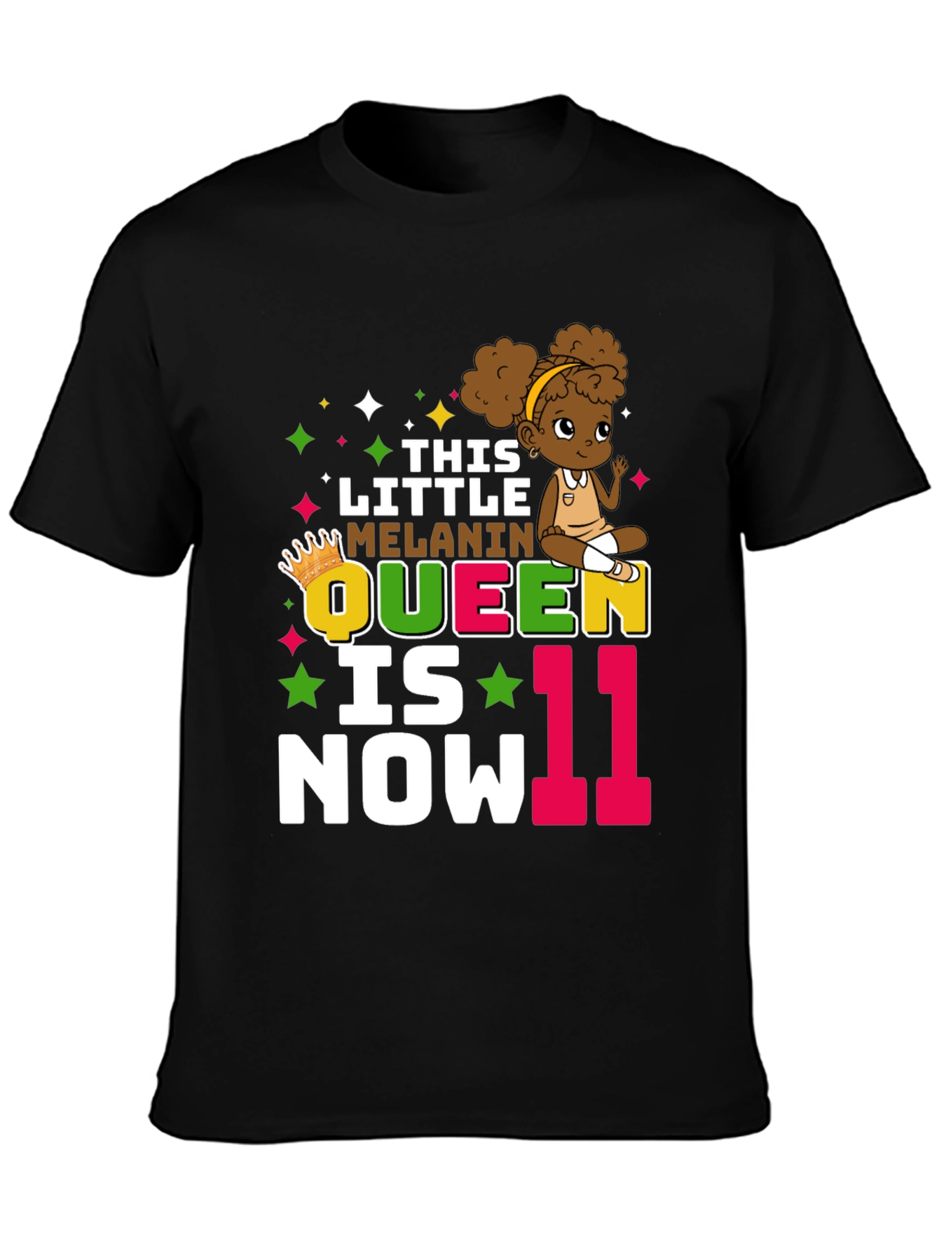 Black Little Melanin Queen 11th Birthday T-Shirt view 3