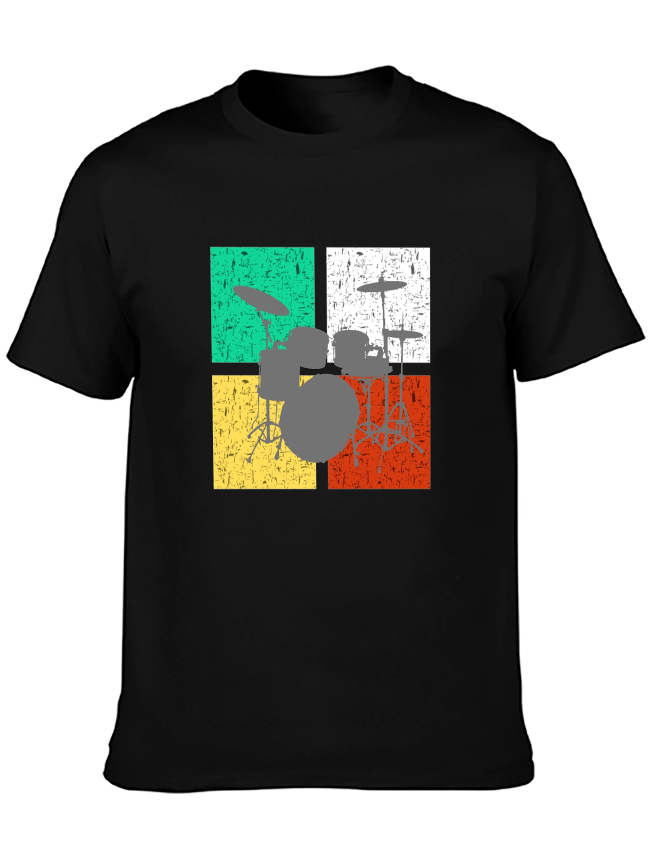 Black Retro Drum Set T-Shirt view 3