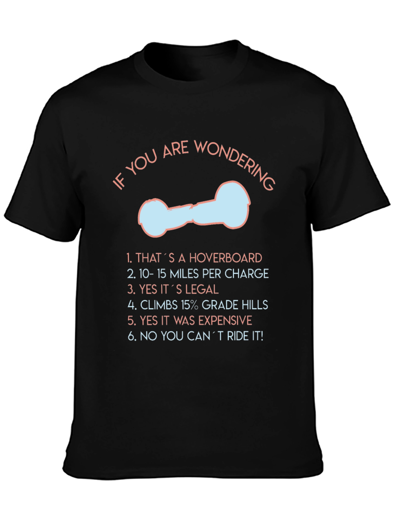 Black Funny Hoverboard T-Shirt view 3