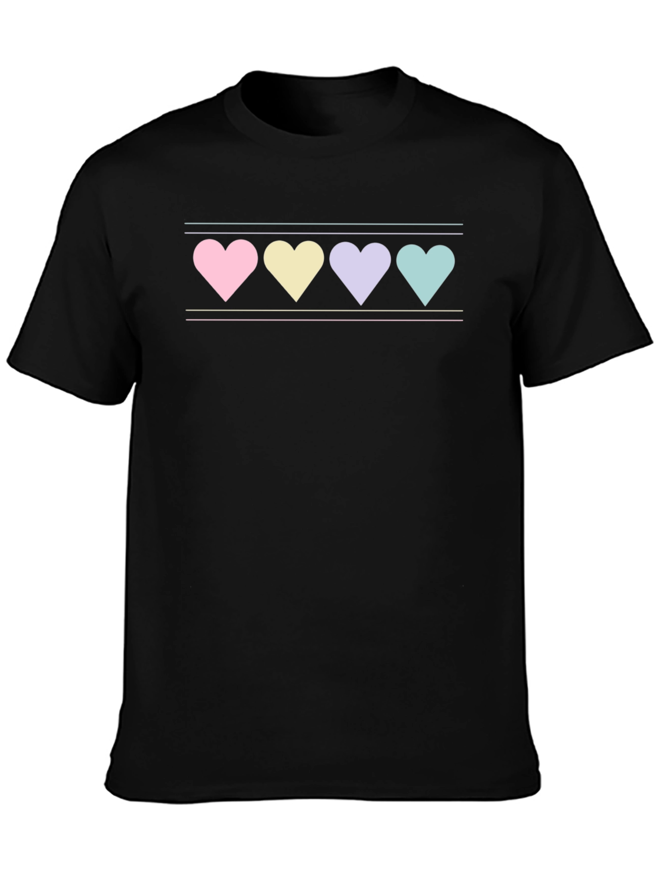 Black Pastel Hearts Graphic Tee - Black Cotton Blend Shirt view 3