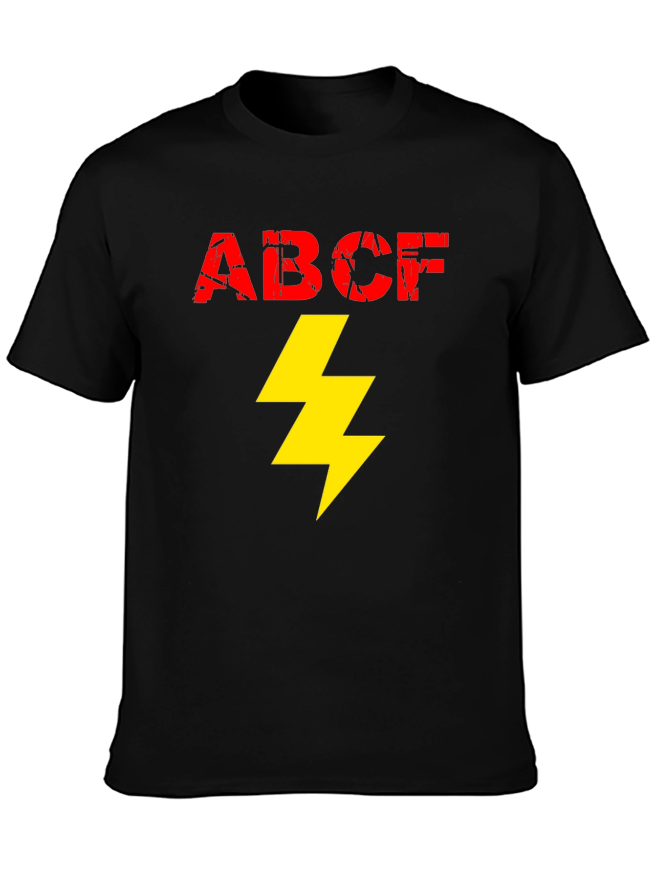 Black ABCF Lightning Bolt Graphic Tee - Cool Men's Black T-Shirt view 3