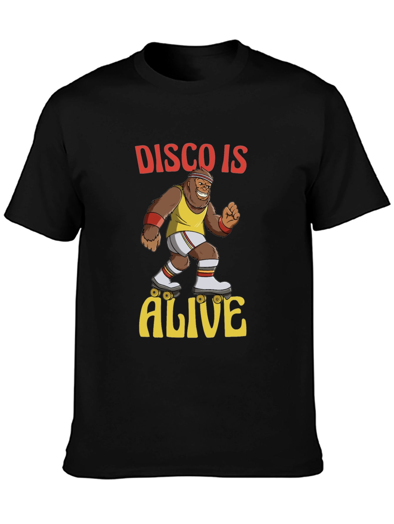 Black Disco Gorilla T-Shirt - Retro Roller Skate Design view 3