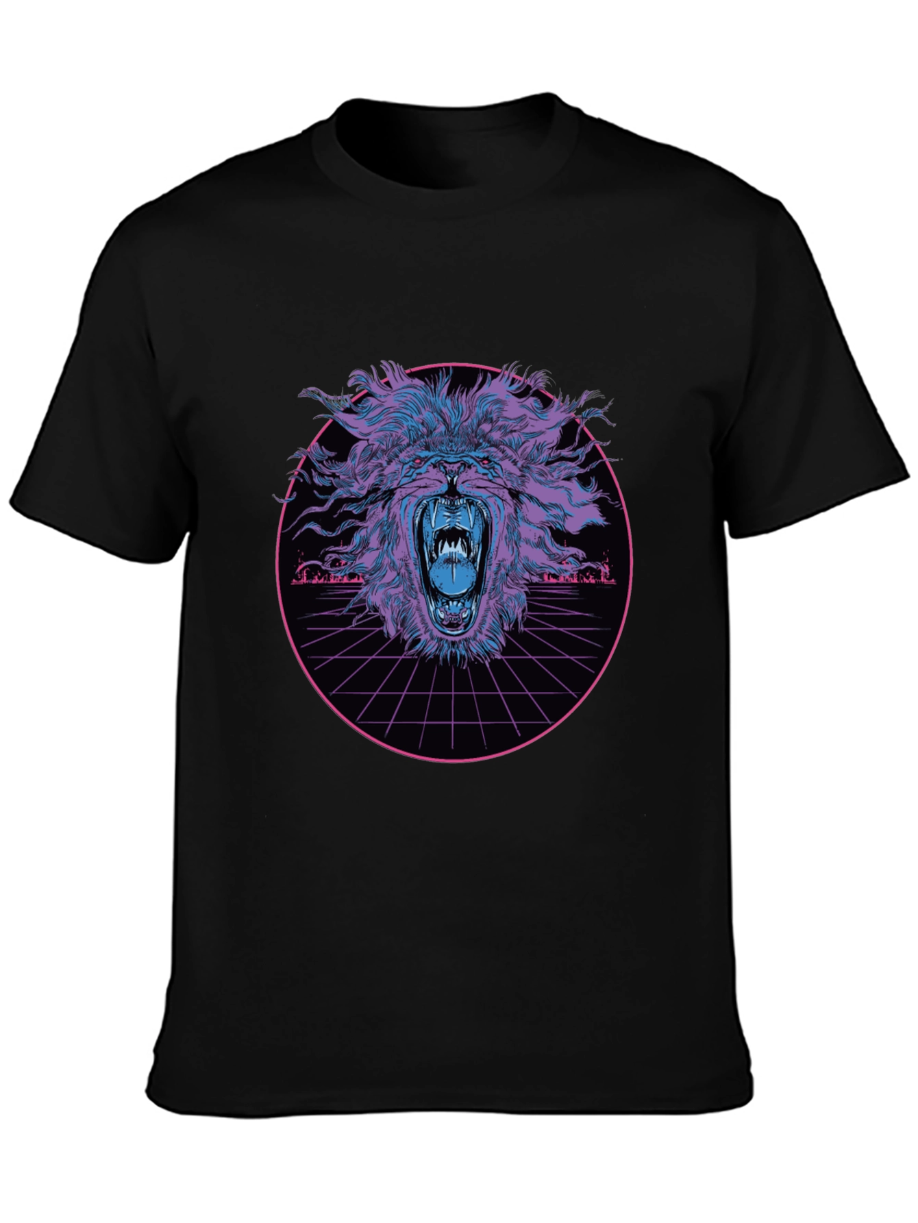 Black Roaring Lion Graphic Tee - Cyberpunk Style view 3