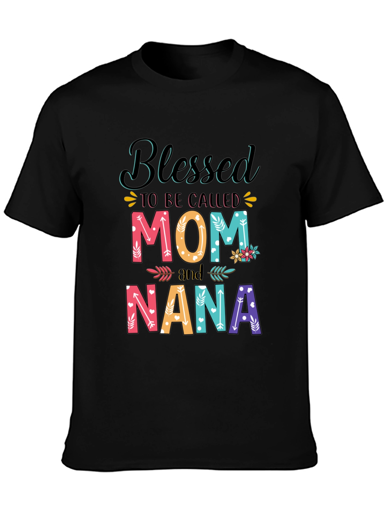 Black Blessed Mom and Nana T-Shirt view 3
