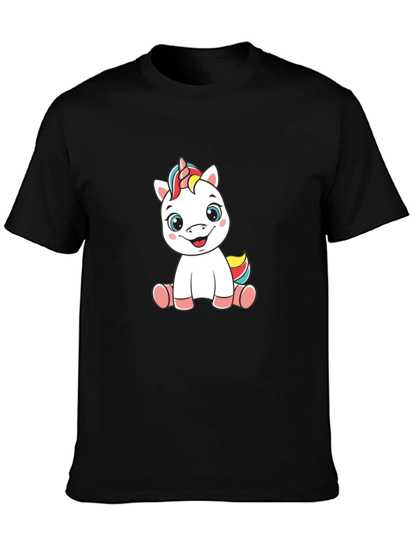 Black Unicorn Cartoon Black T-Shirt view 3